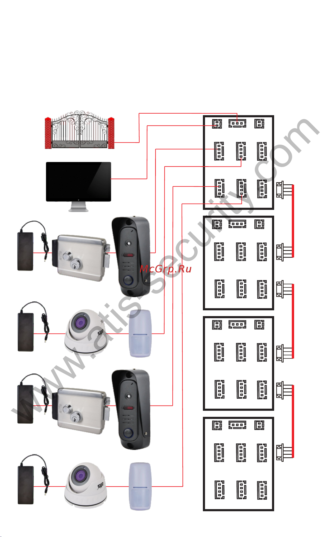 ATIS AD-780 B Kit box [6/12] Подключаются вызывные панели назначается ...