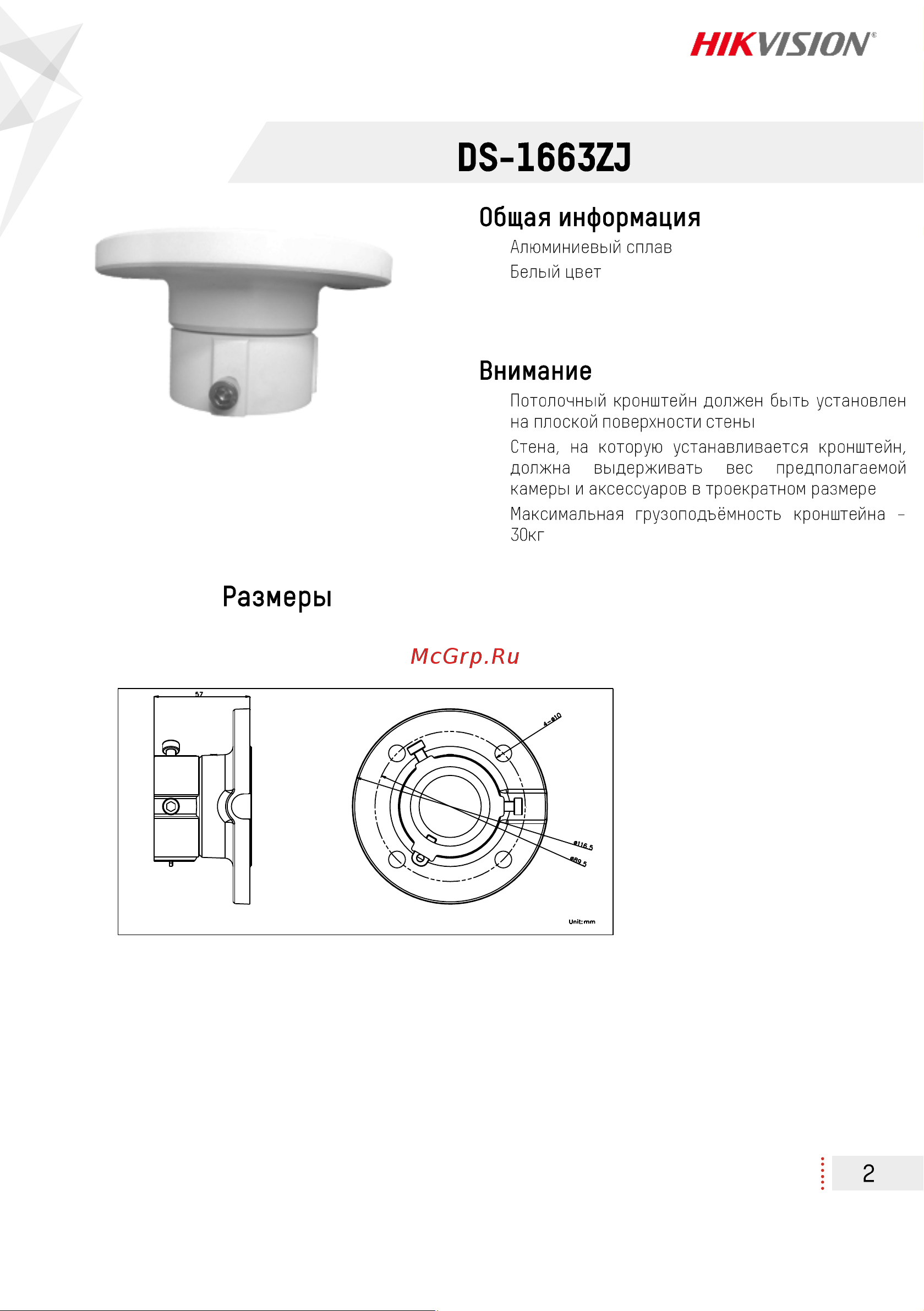 Hikvision DS-1663ZJ Инструкция по эксплуатации онлайн [2/3] 674520