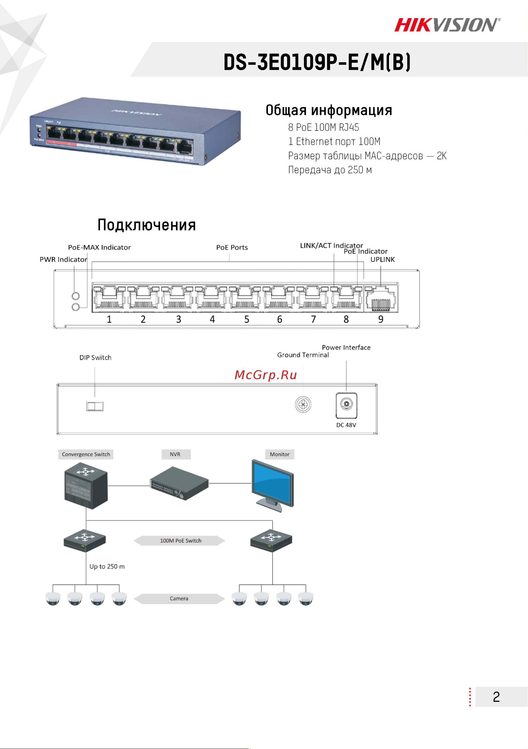 Hikvision DS-3E0109P-E/M(B) Инструкция по эксплуатации онлайн [2/4] 674631
