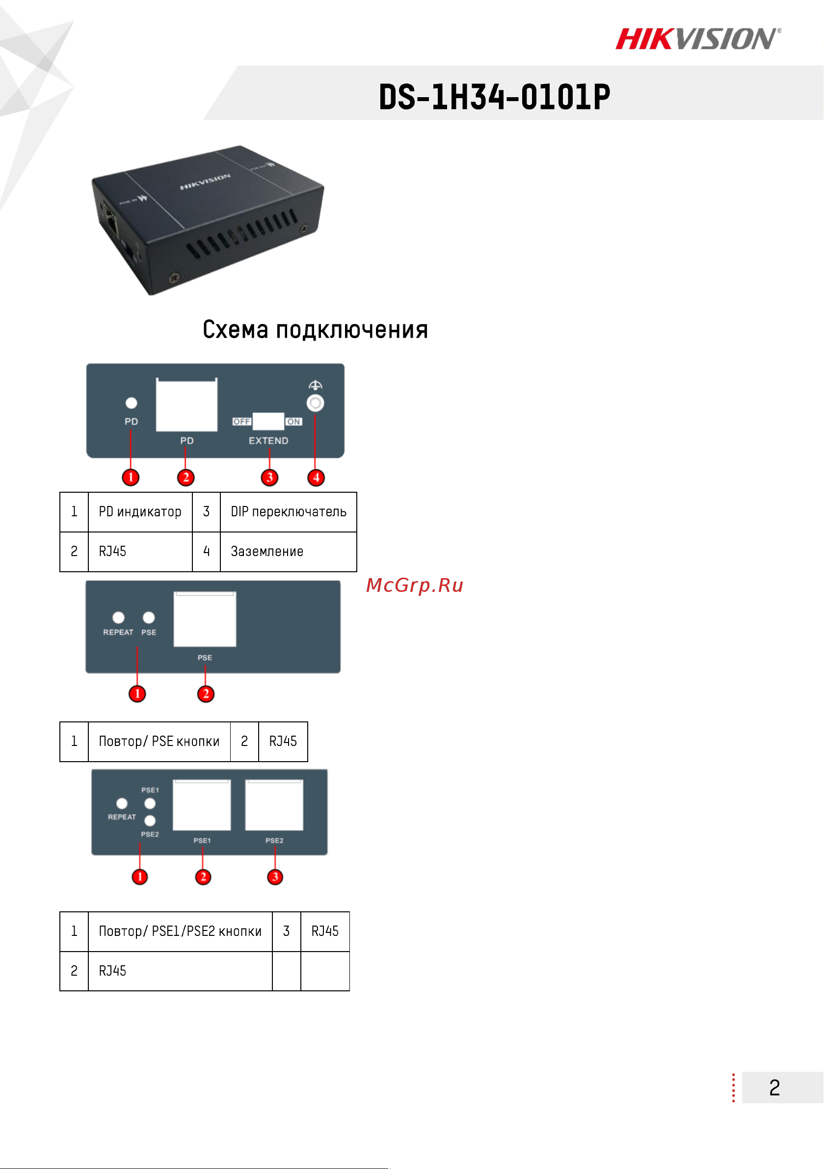 Hikvision DS-1H34-0101P Инструкция по эксплуатации онлайн [2/4] 674649