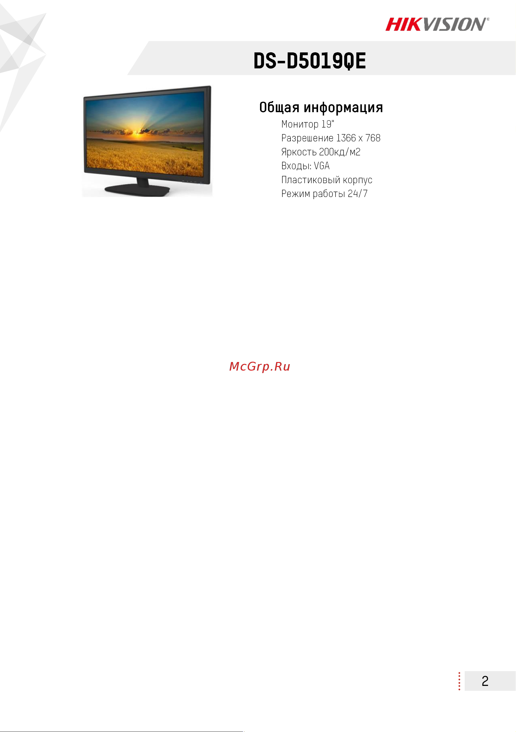 Hikvision DS-D5019QE Спецификация онлайн [2/4] 674657