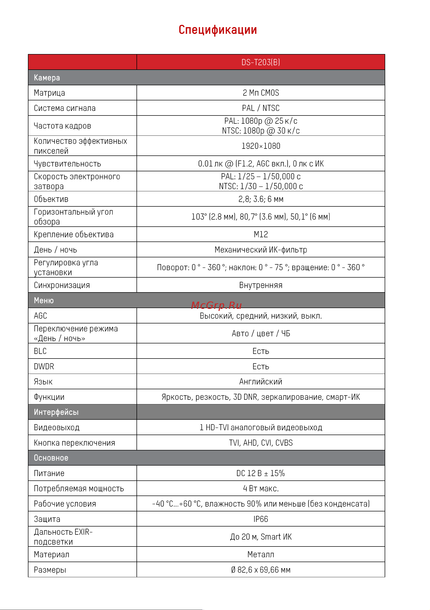 HiWatch DS-T203(B) (6 mm) Спецификация онлайн [3/5] 674705