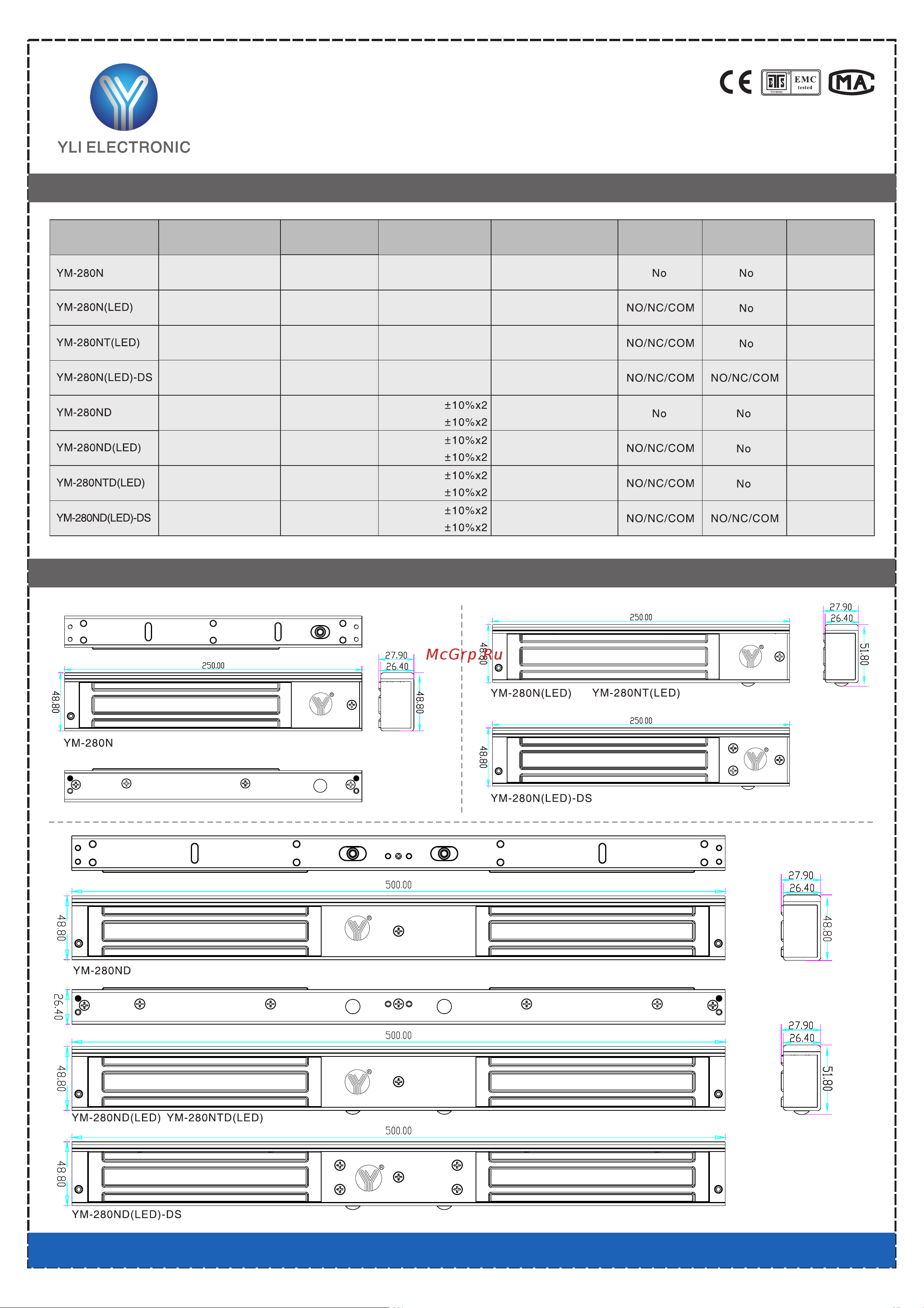 Yli Electronic YM-280N Спецификация онлайн
