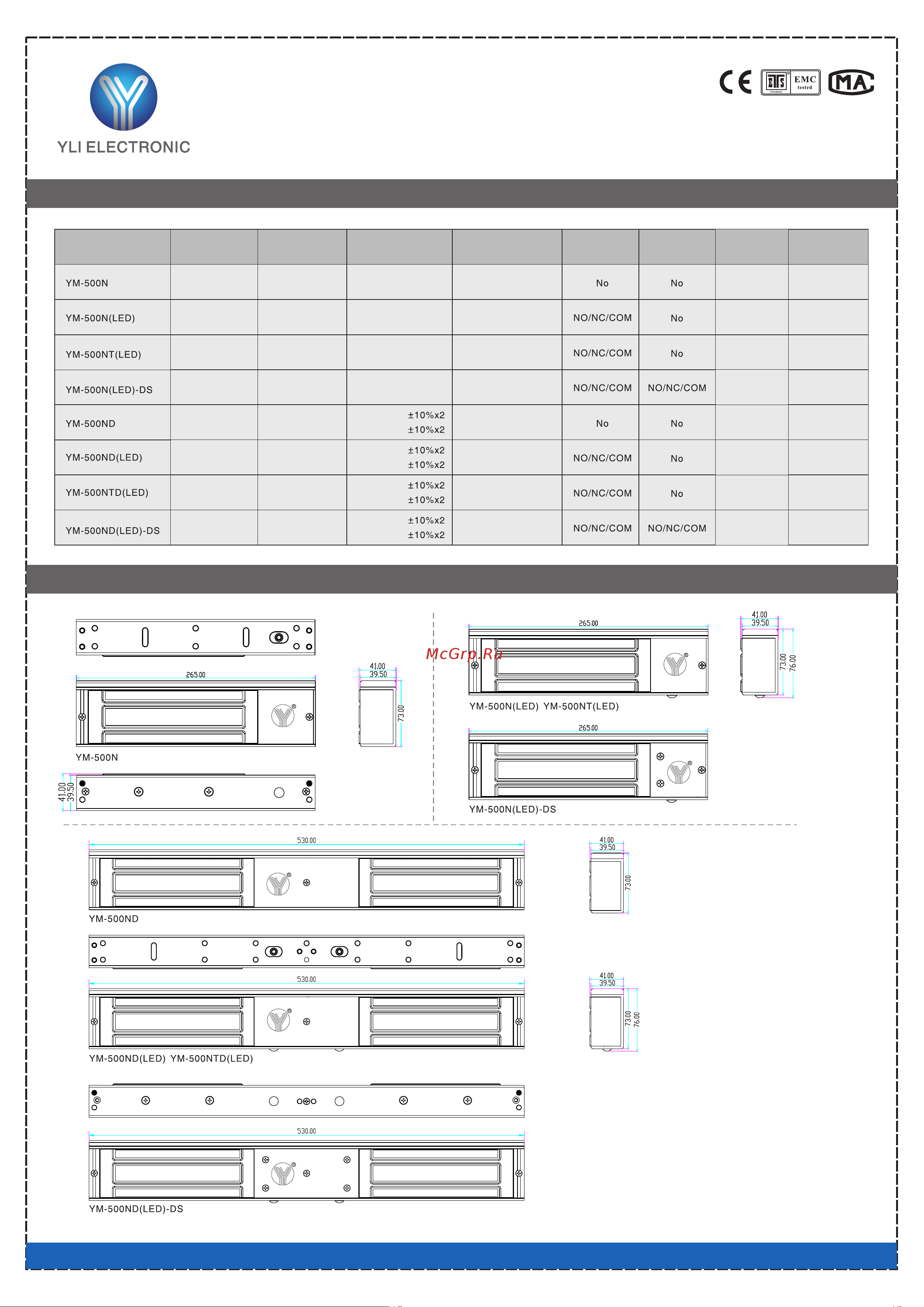 Yli Electronic YM-500N Спецификация онлайн