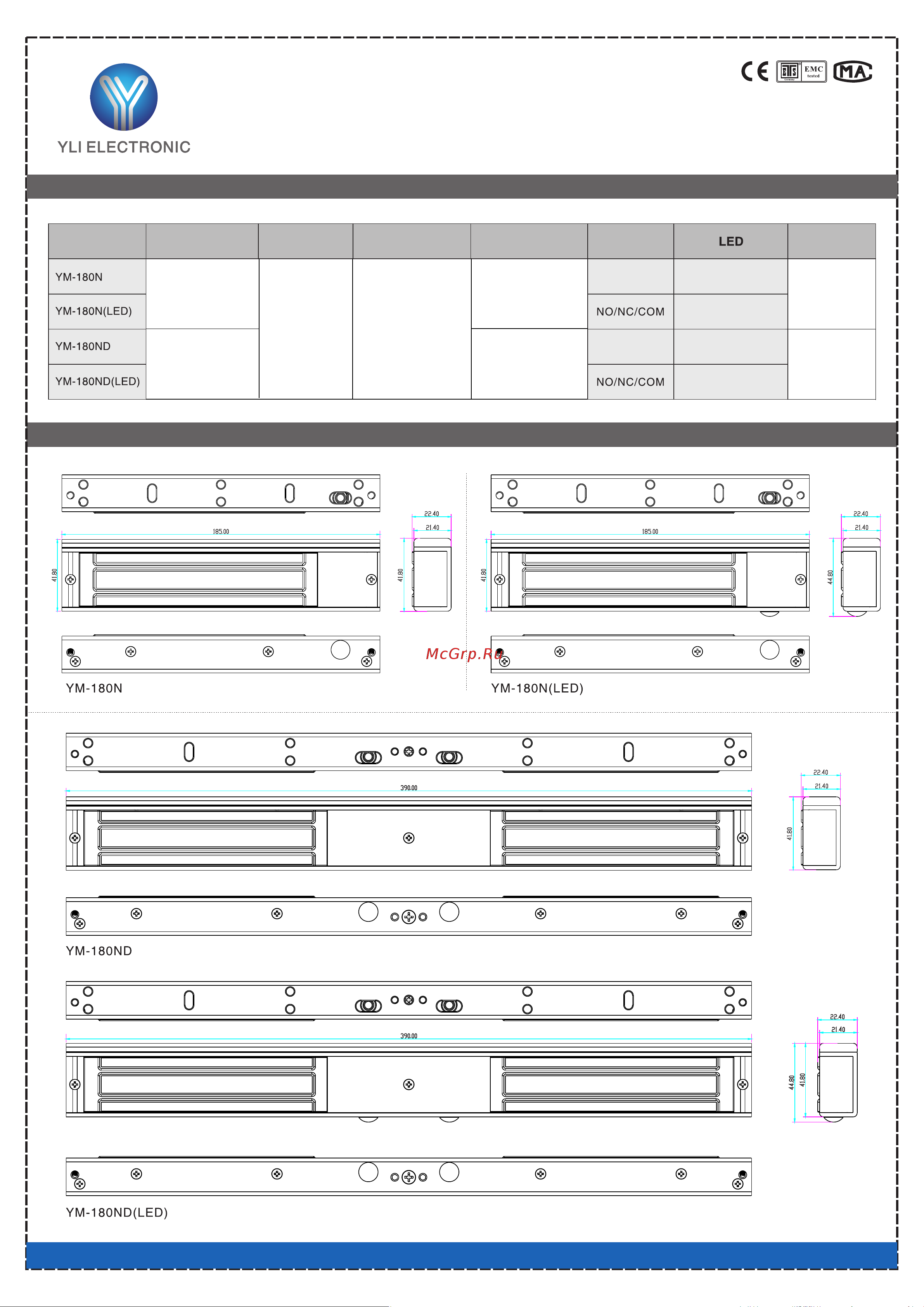 Yli Electronic YM-180N(LED) Спецификация онлайн