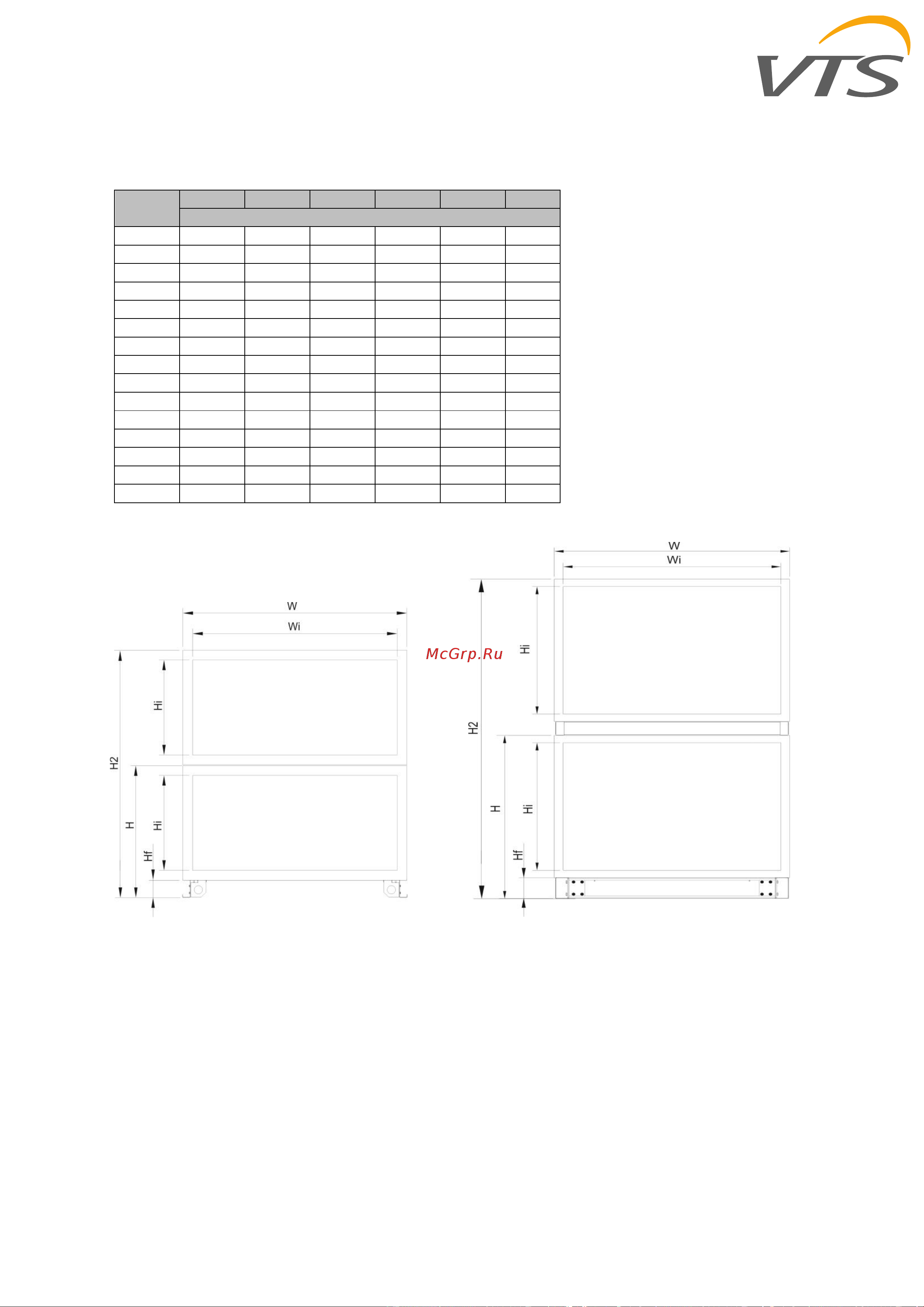 VTS American VENTUS AVS 230 [16/60] Table 6 basic dimensions of horizontal ahus with energy recovery system