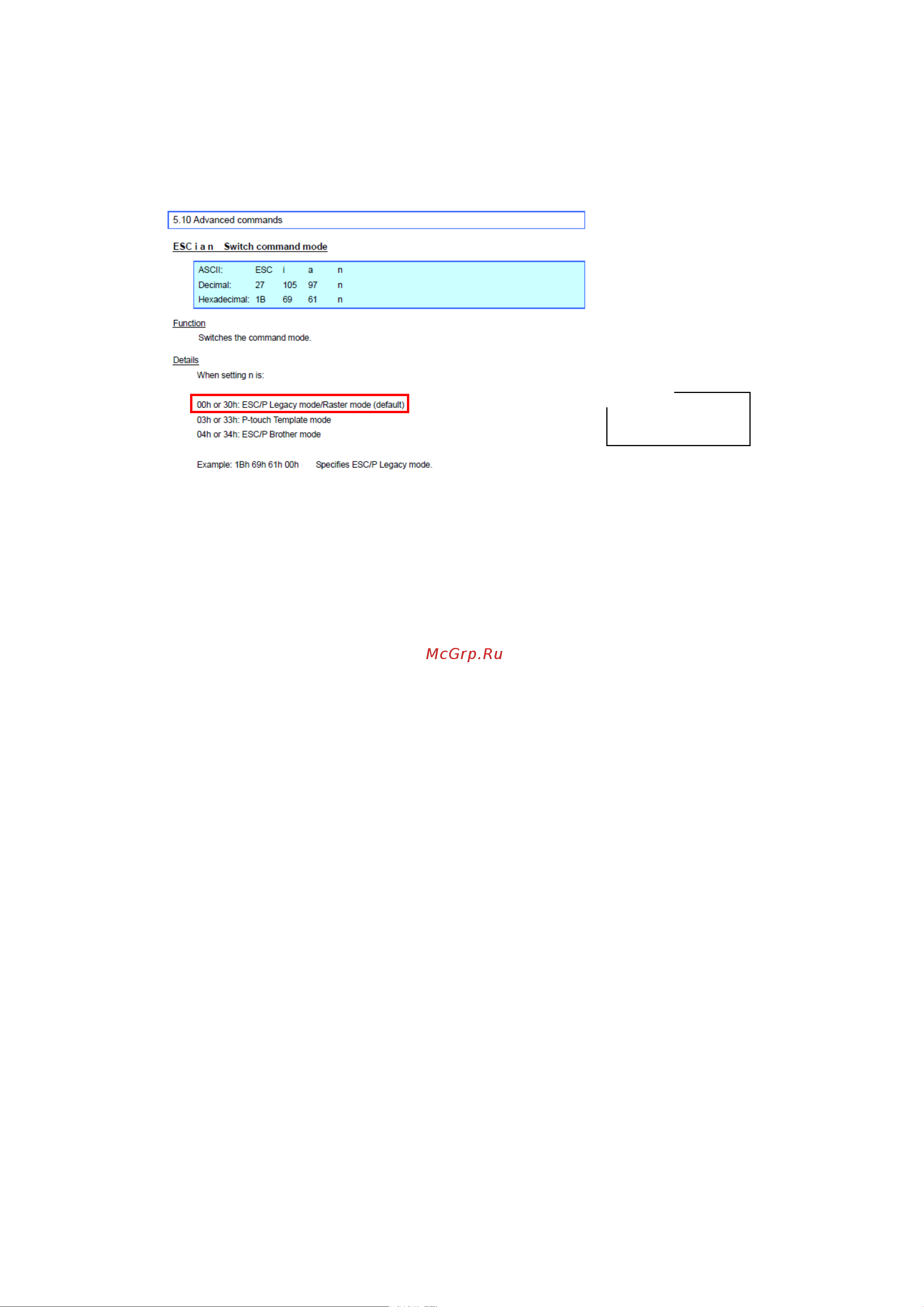 Brother PJ-723 [10/59] Examples of using esc p legacy commands