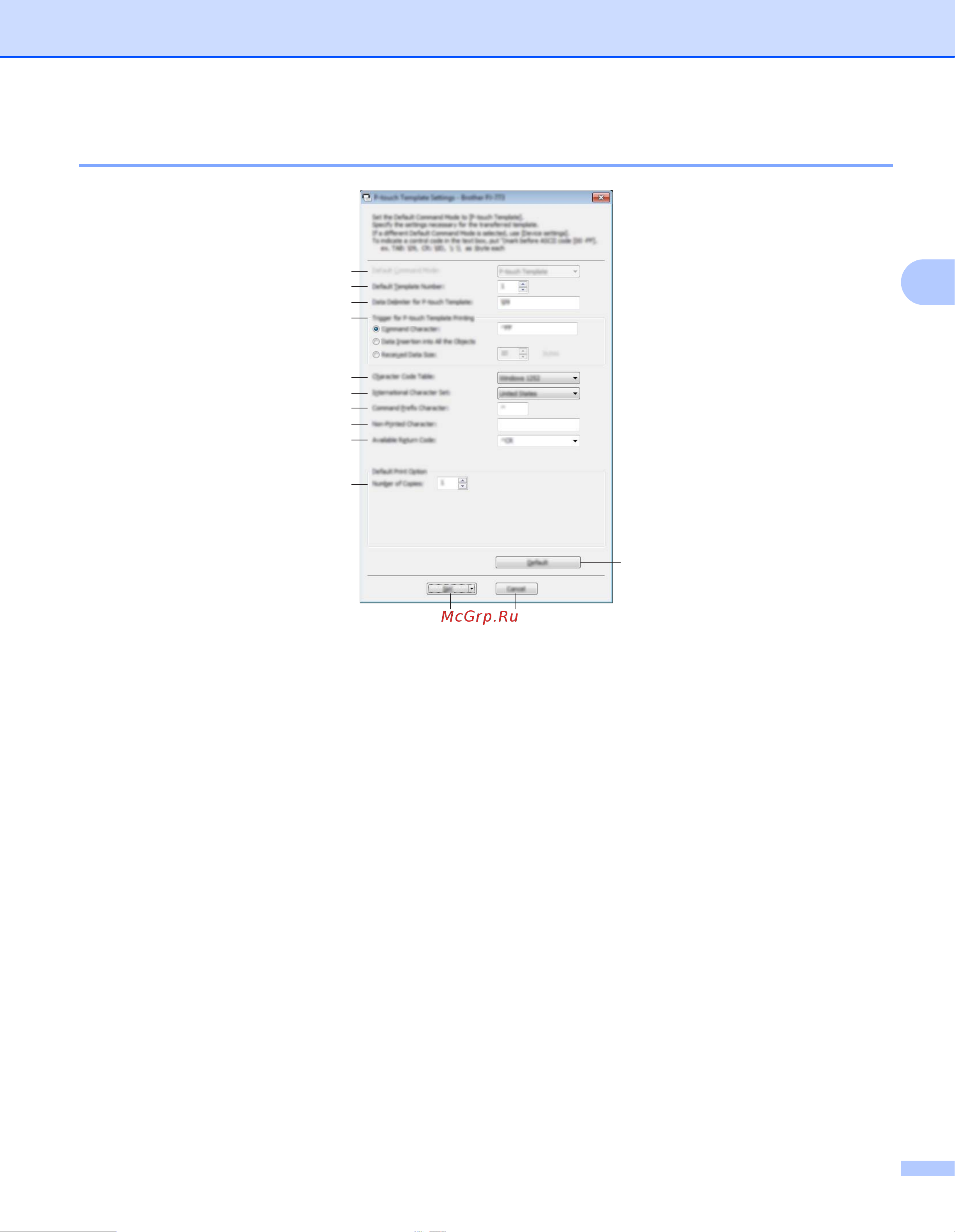 Brother PJ-723 [86/167] Диалоговое окно параметры p touch template