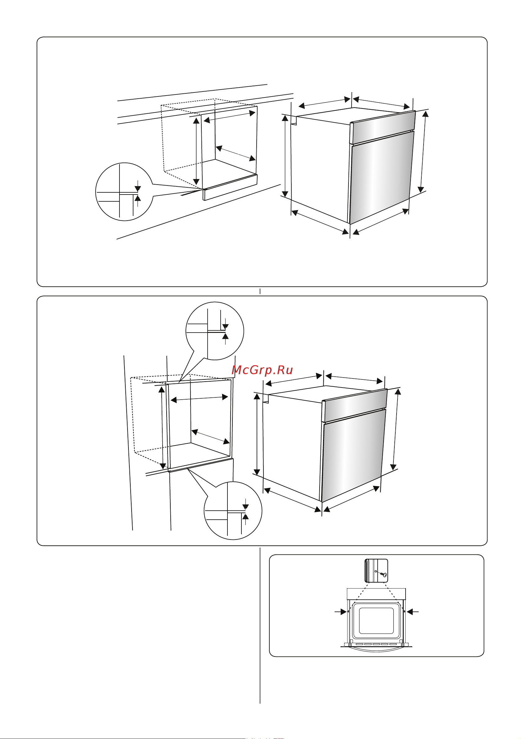Schaub Lorenz SLB EL6943 [36/49] After making the electrical connections insert the oven into the cabinet by pushing it forward open the oven door and insert 2 screws in the holes located on the oven frame while the product frame touches the wooden surface of the cabinet tighten the screws