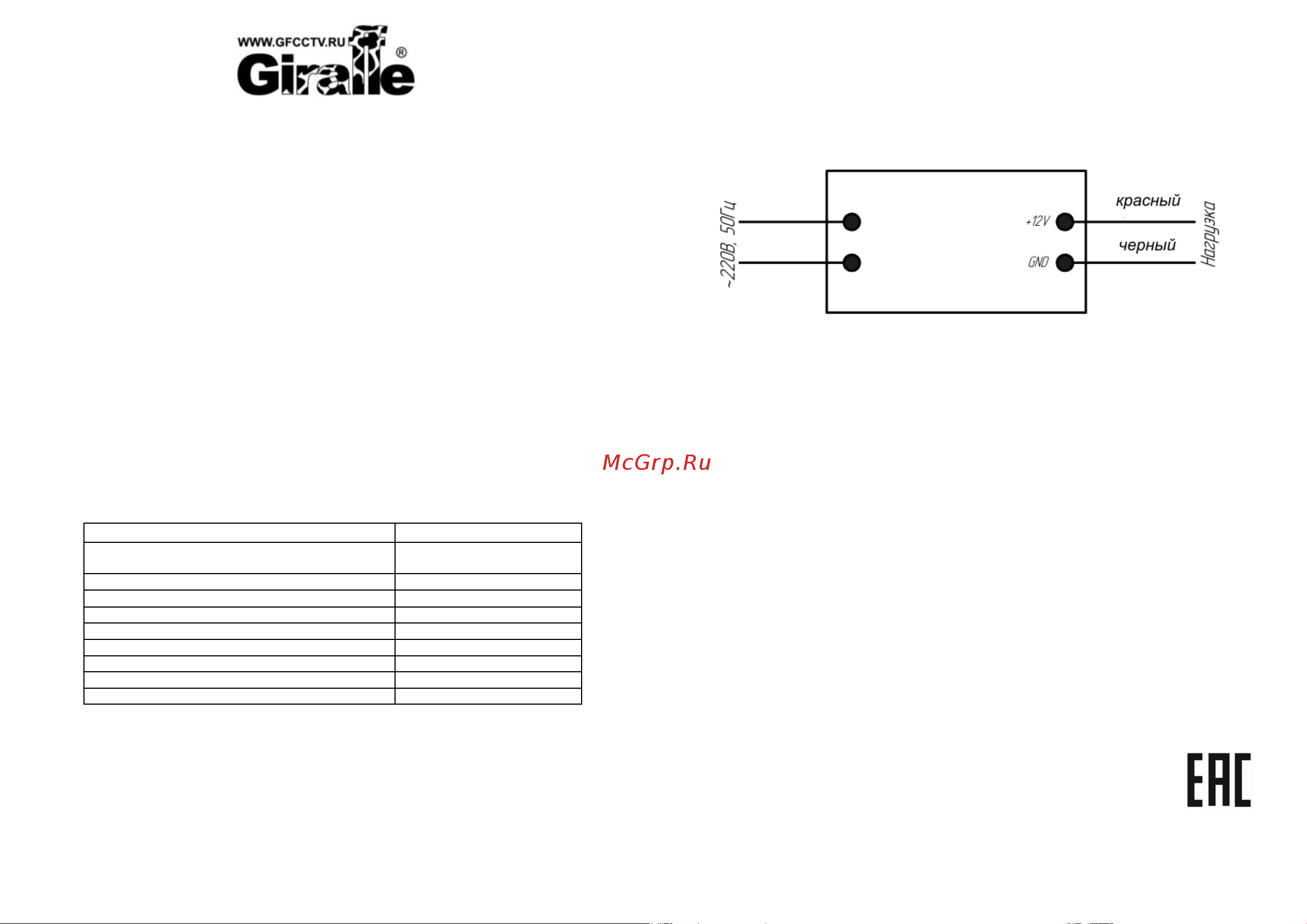 Giraffe GF-PS12/36W-RP Паспорт онлайн