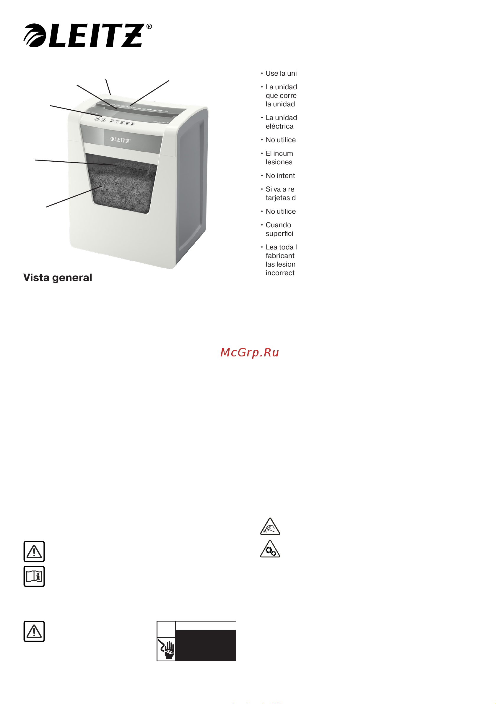 Leitz IQ Office, P5 [20/106] Le rogamos que lea y guarde estas importantes instrucciones de seguridad