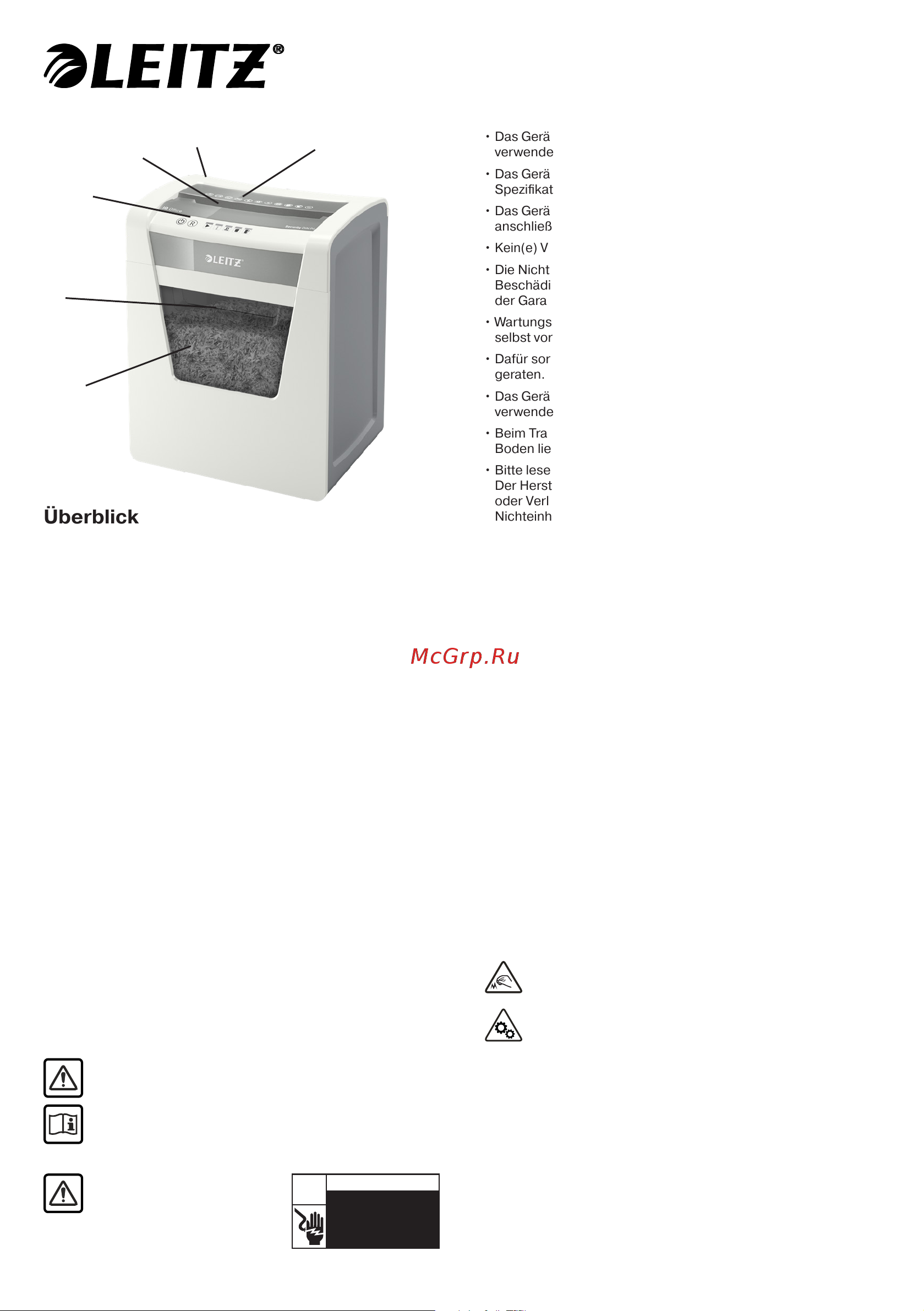 Leitz IQ Office, P5 [8/106] Diese sicherheitshinweise durchlesen und aufbewahren