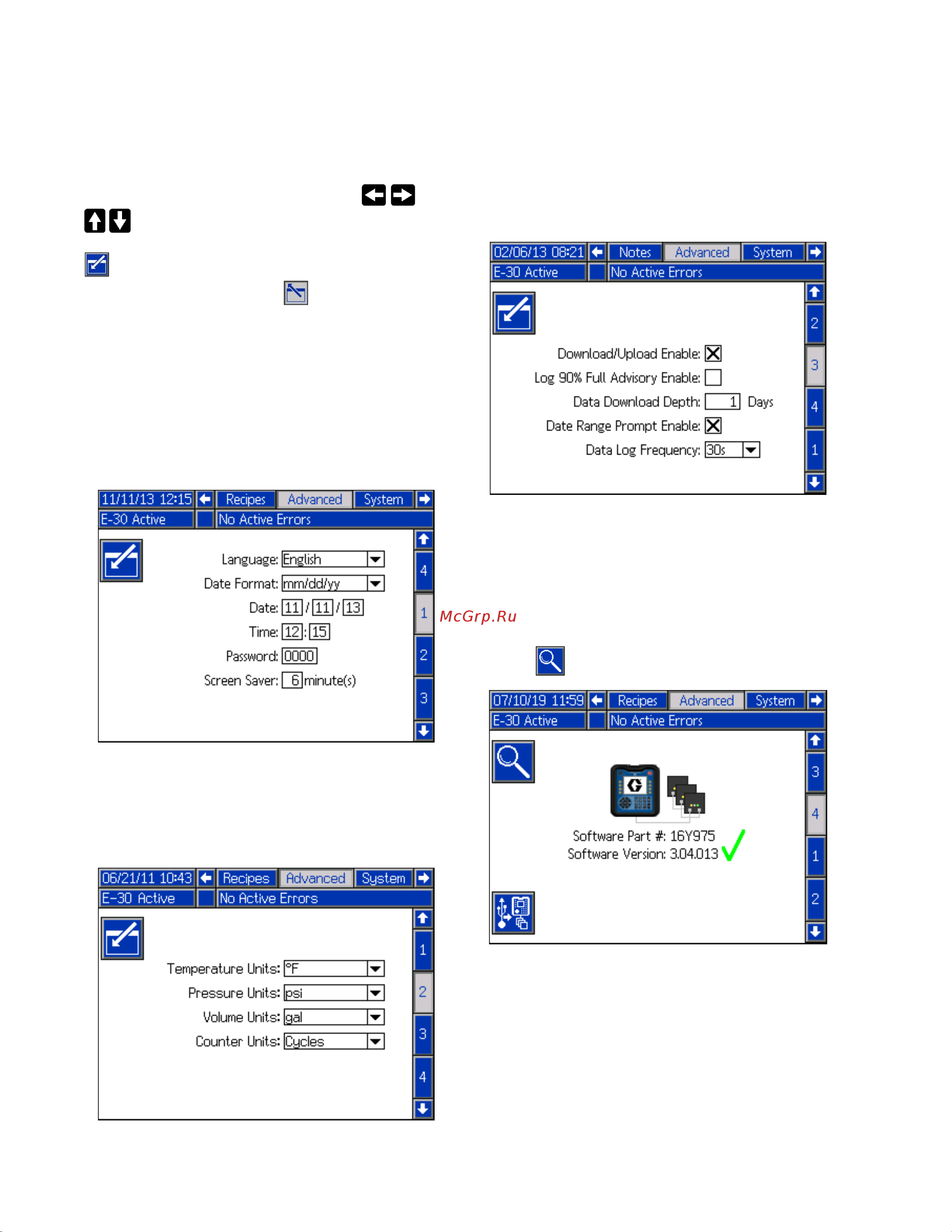 Graco Reactor 2 E-30 FP2110 [34/78] Advanced setup screens