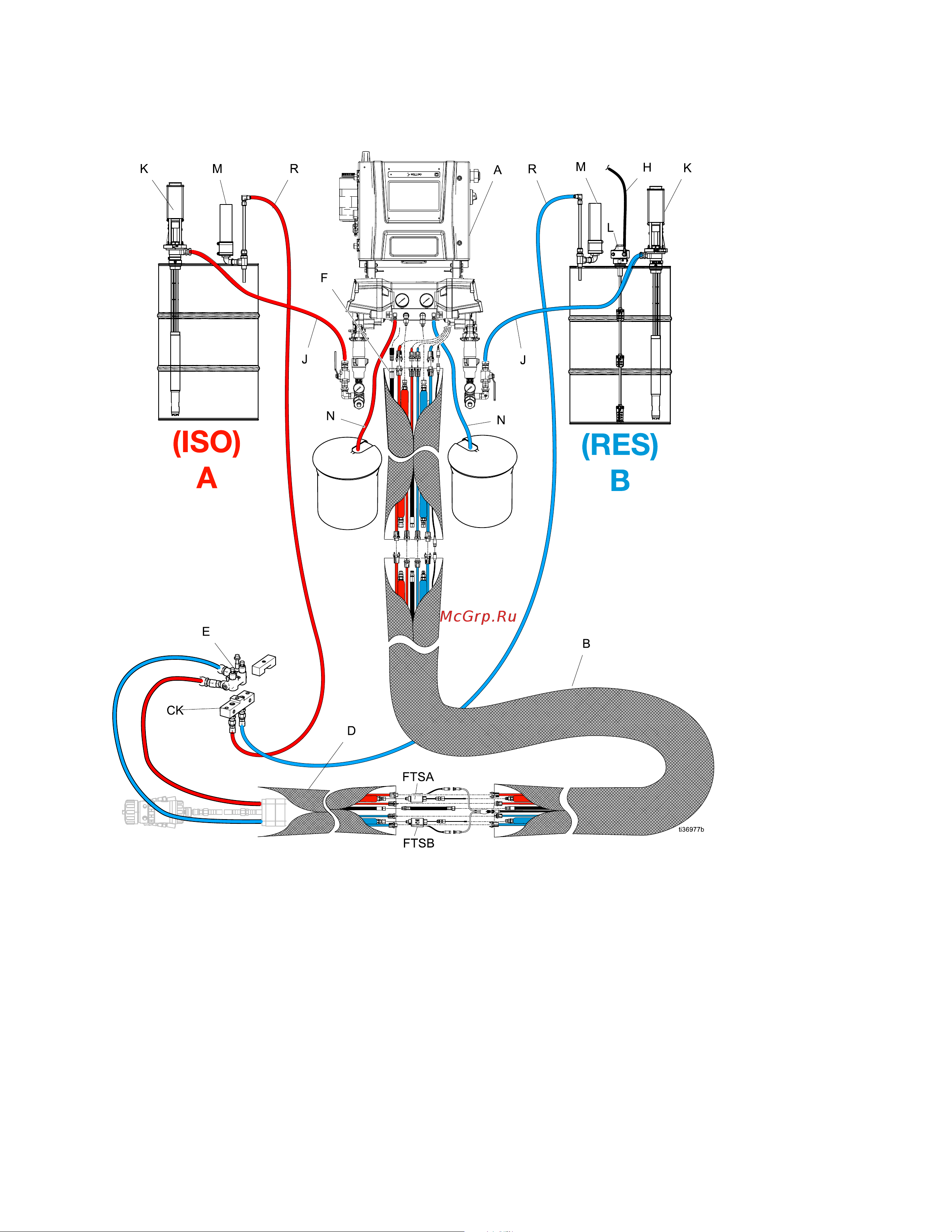 Graco Reactor 3 E-20 IHR312 [17/64] Typical typical typical installation installation installation with with with gun gun gun fluid fluid fluid manifold manifold manifold to to to drum drum drum circu...