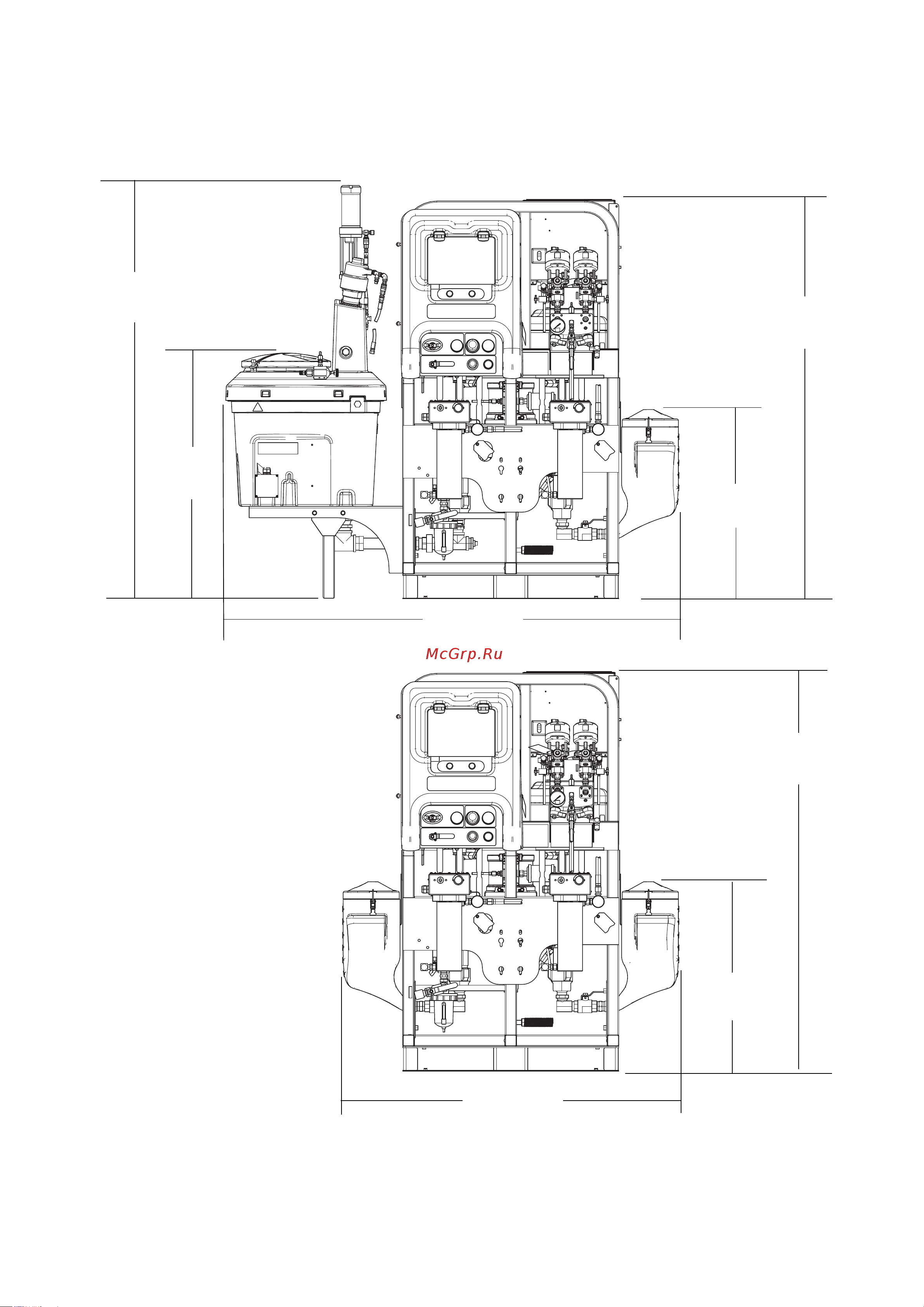 Graco XM70 XM3F20 [101/106] Размеры системы с бункерами