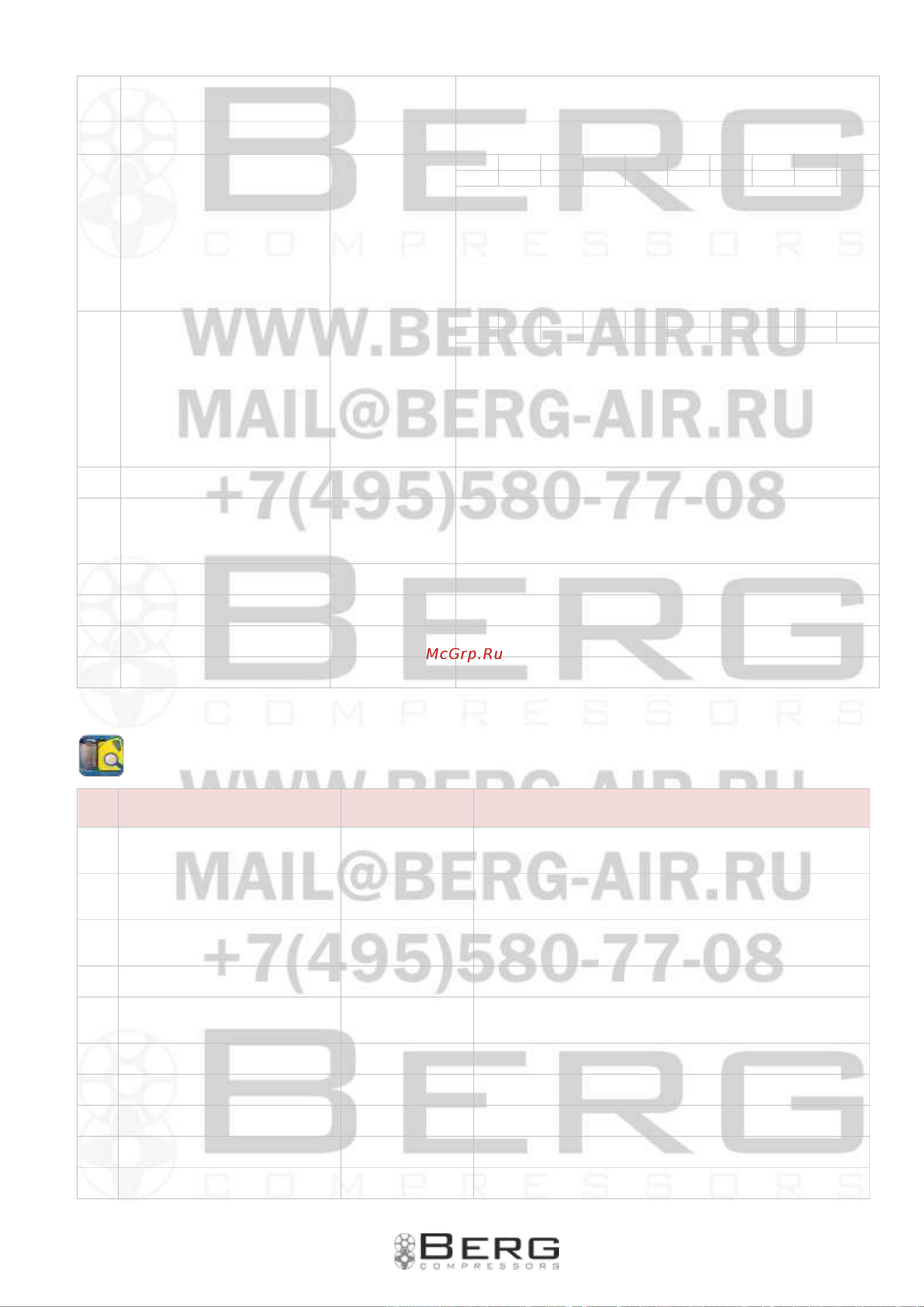 Berg ВК-15О-500 [22/49] Параметры технического обслуживания