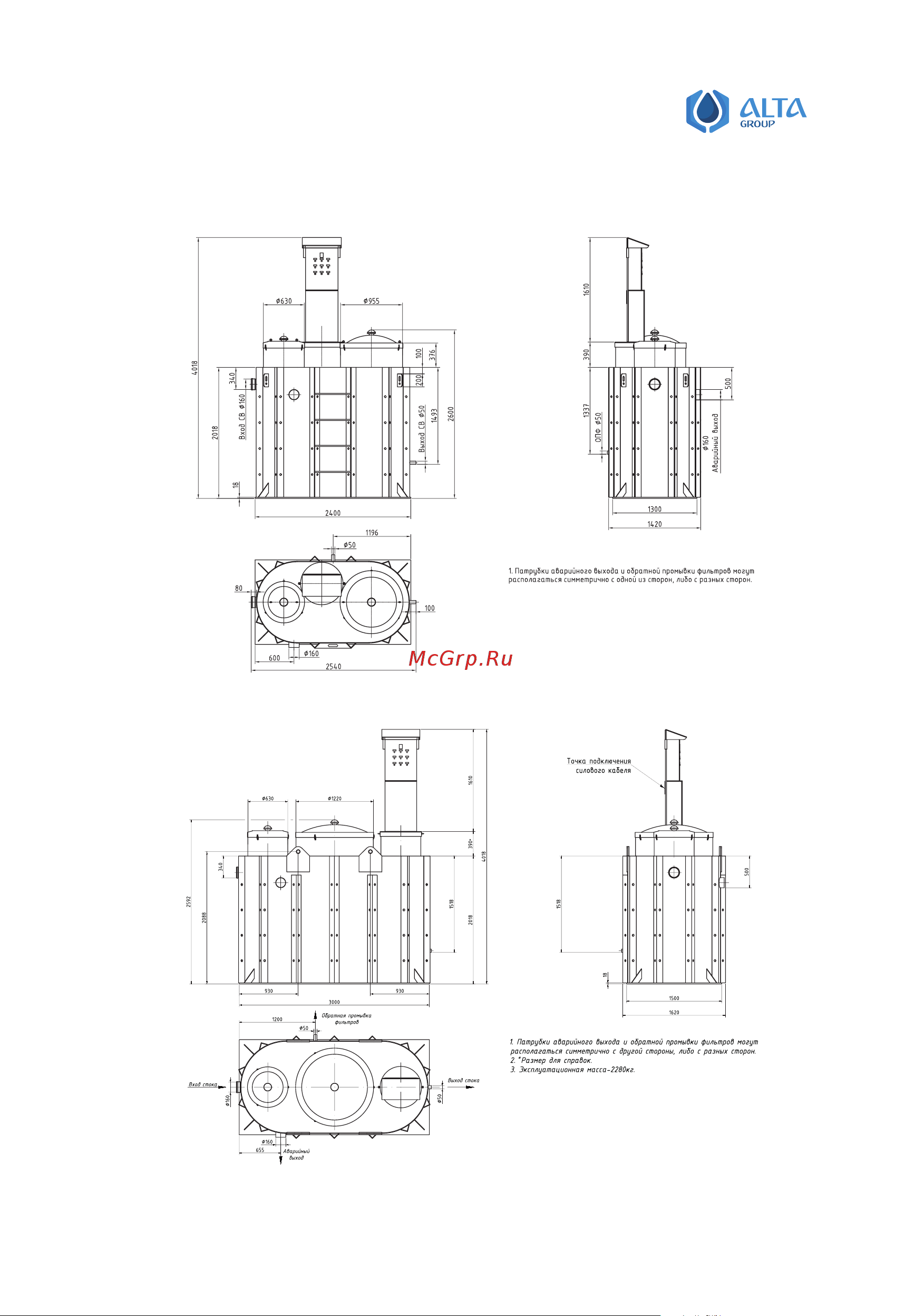 Alta Group Alta BioClean 5 [6/40] Основные размеры alta bioclean