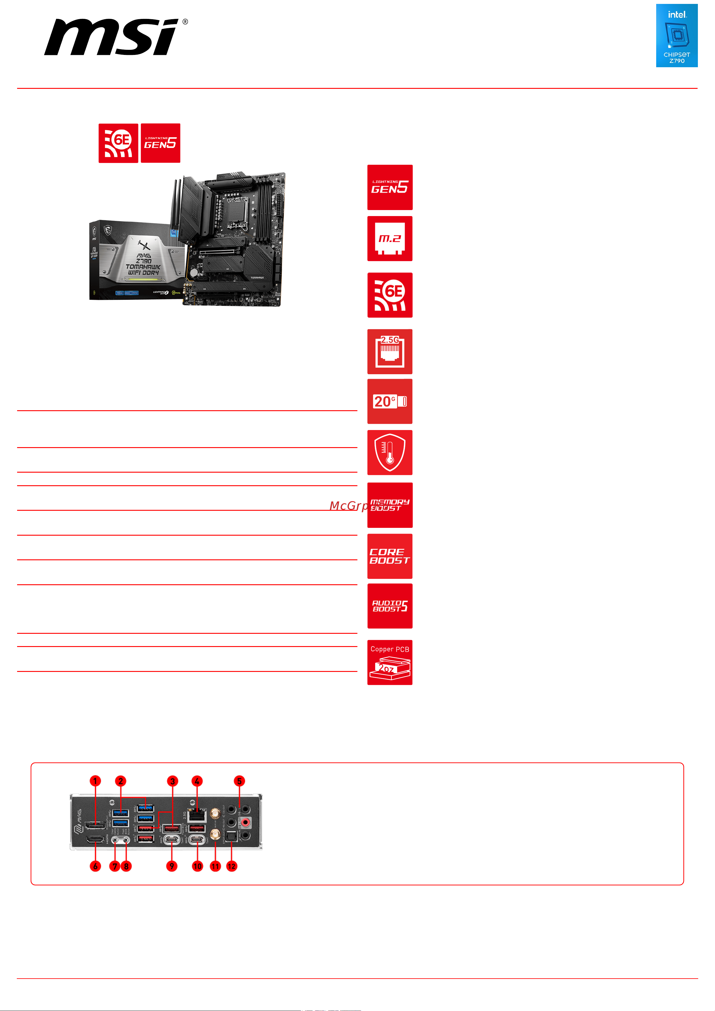 MSI MAG Z790 TOMAHAWK WIFI DDR4 Спецификация онлайн
