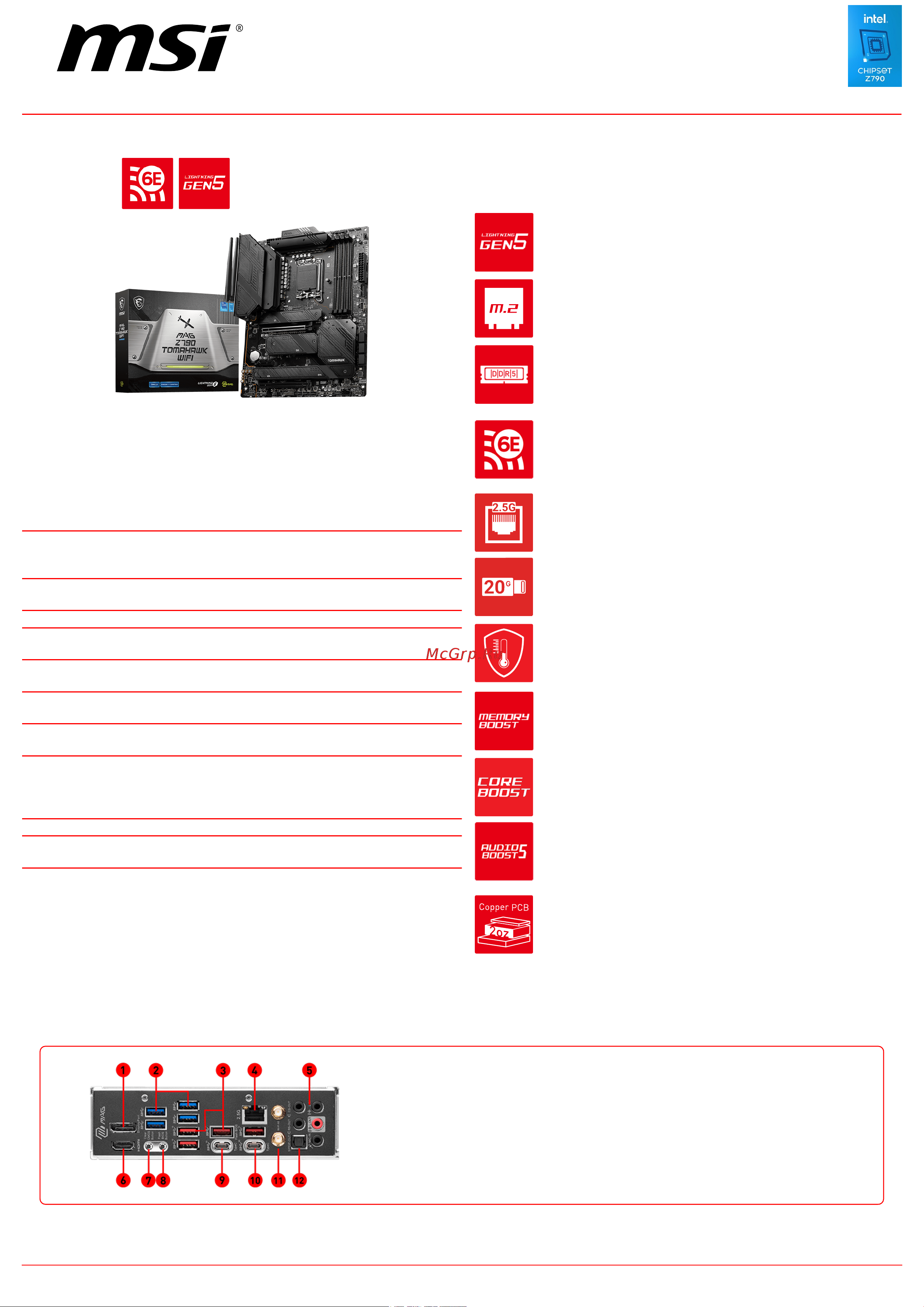 MSI MAG Z790 TOMAHAWK WIFI Спецификация онлайн