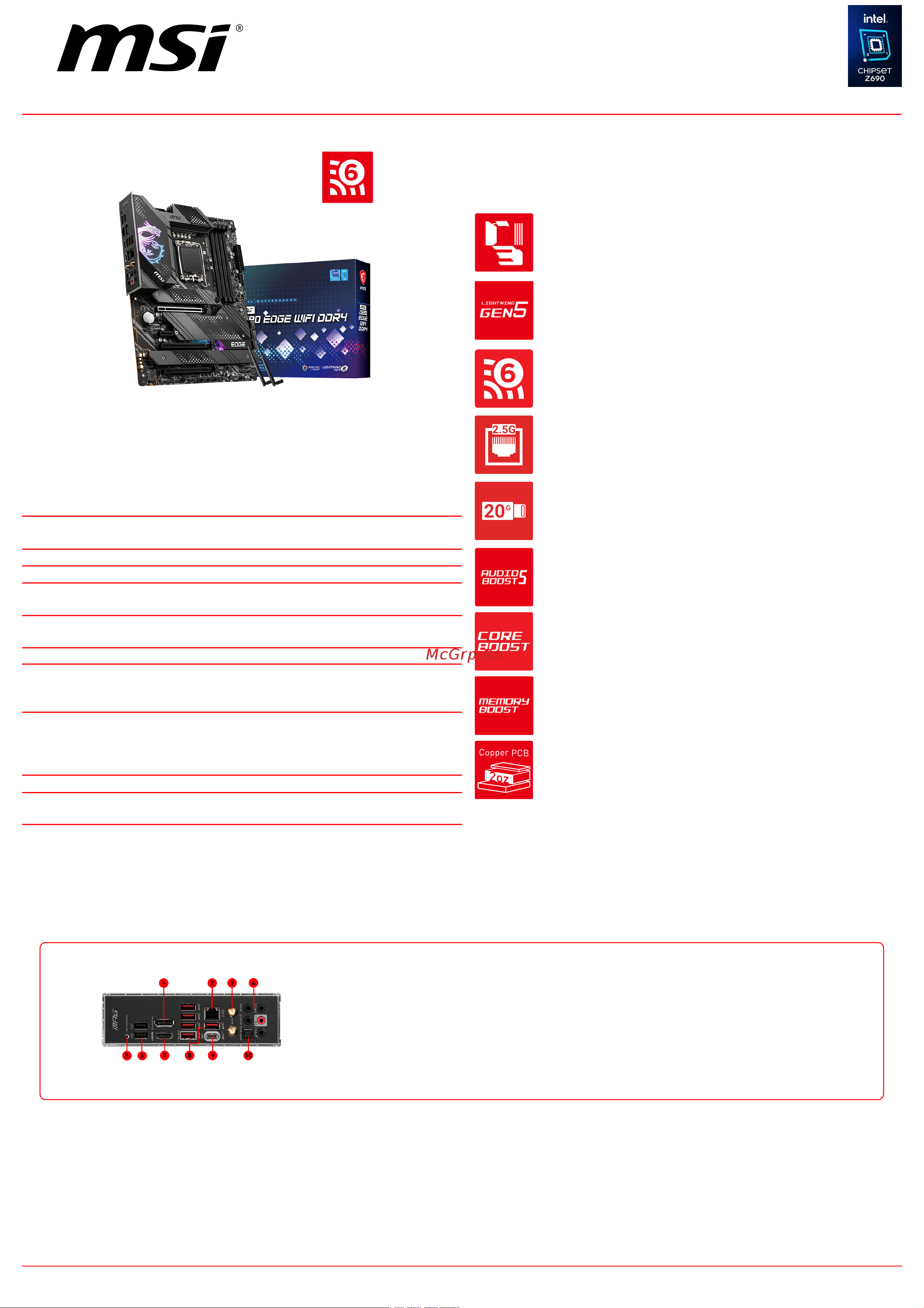 MSI MPG Z690 EDGE WIFI DDR4 Спецификация онлайн