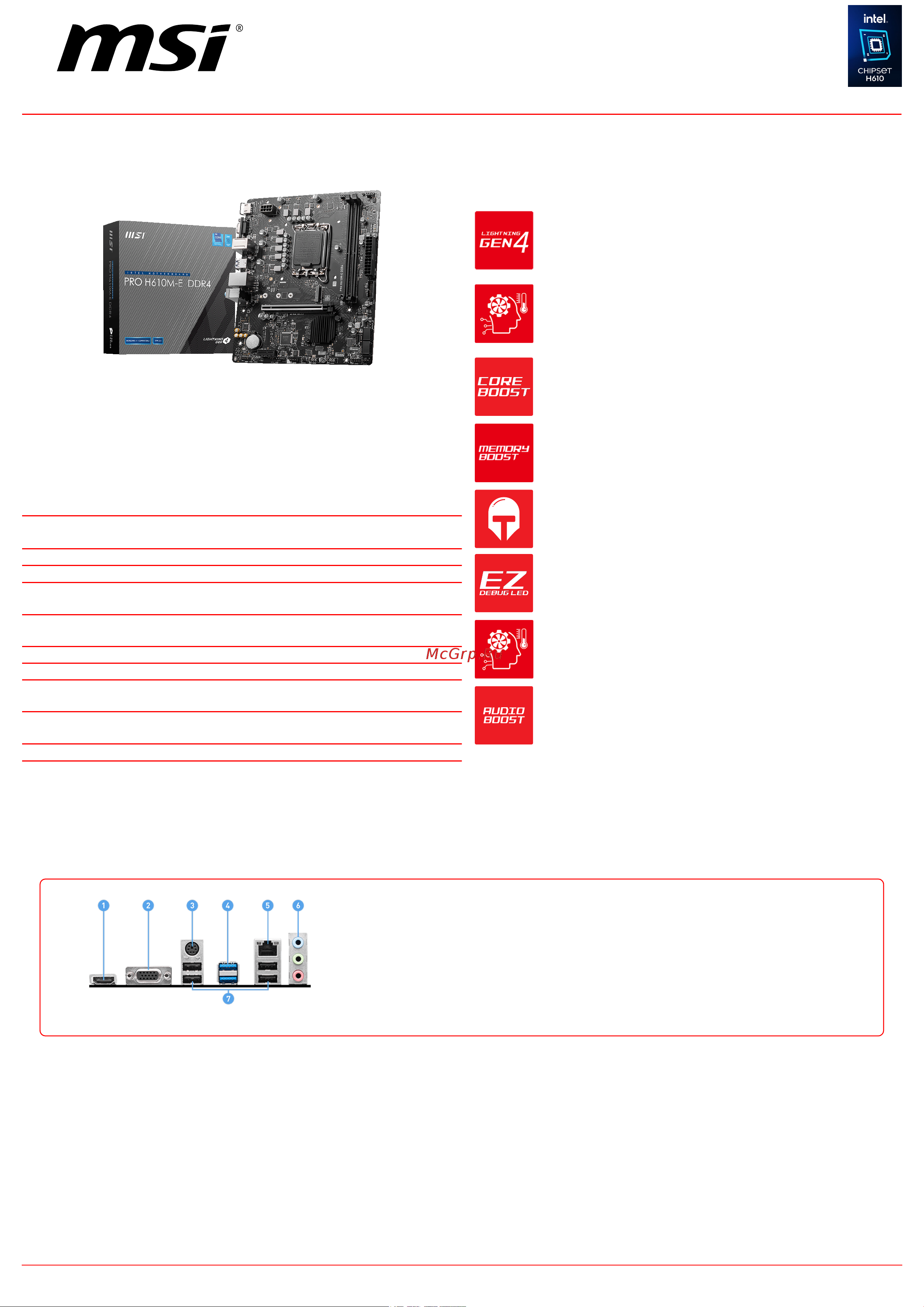 MSI PRO H610M-E DDR4 Спецификация онлайн
