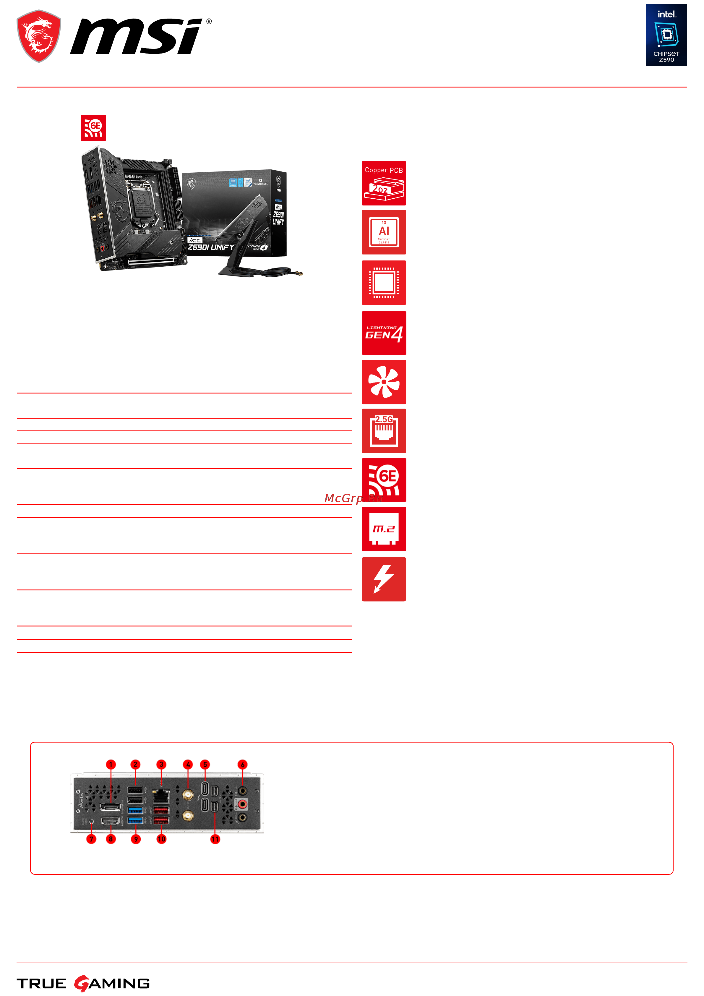 MSI MEG Z590I UNIFY Спецификация онлайн