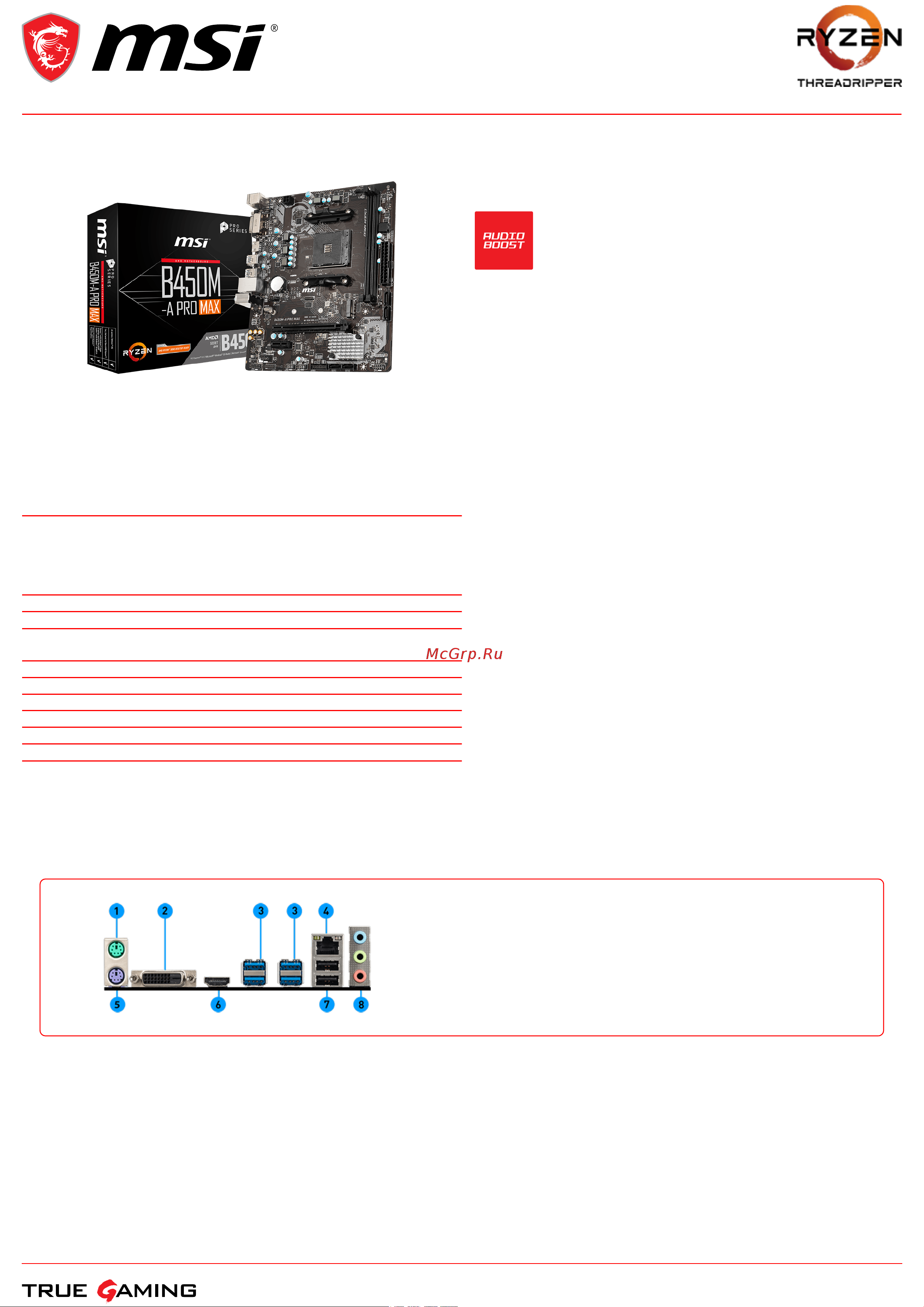 MSI B450M-A PRO MAX Спецификация онлайн