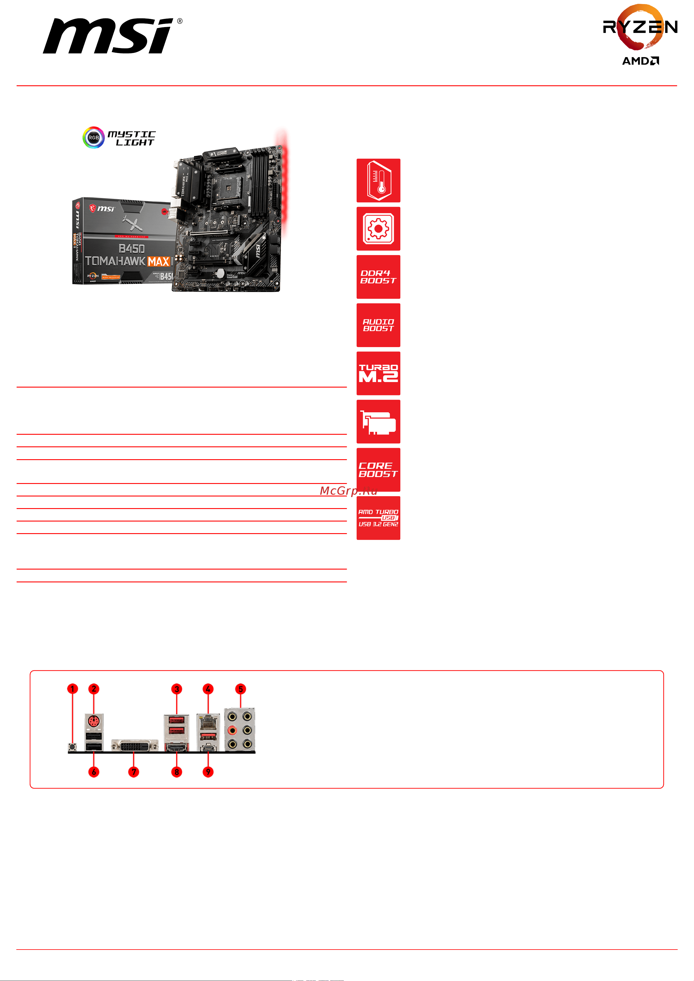 MSI B450 TOMAHAWK MAX II Спецификация онлайн