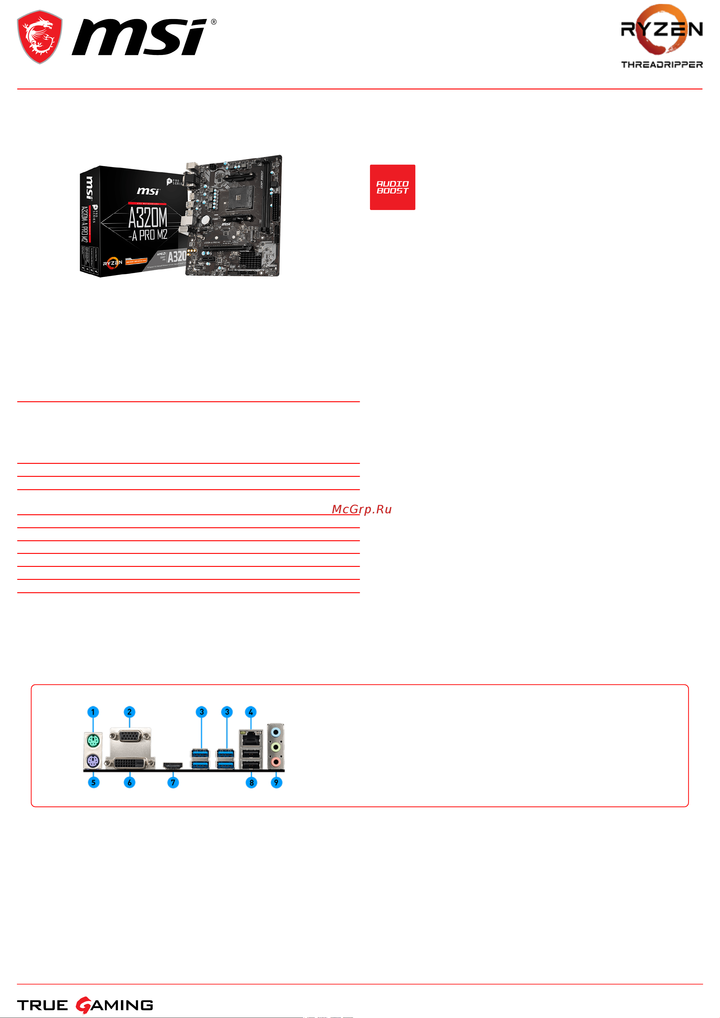 MSI A320M-A PRO M2 Спецификация онлайн