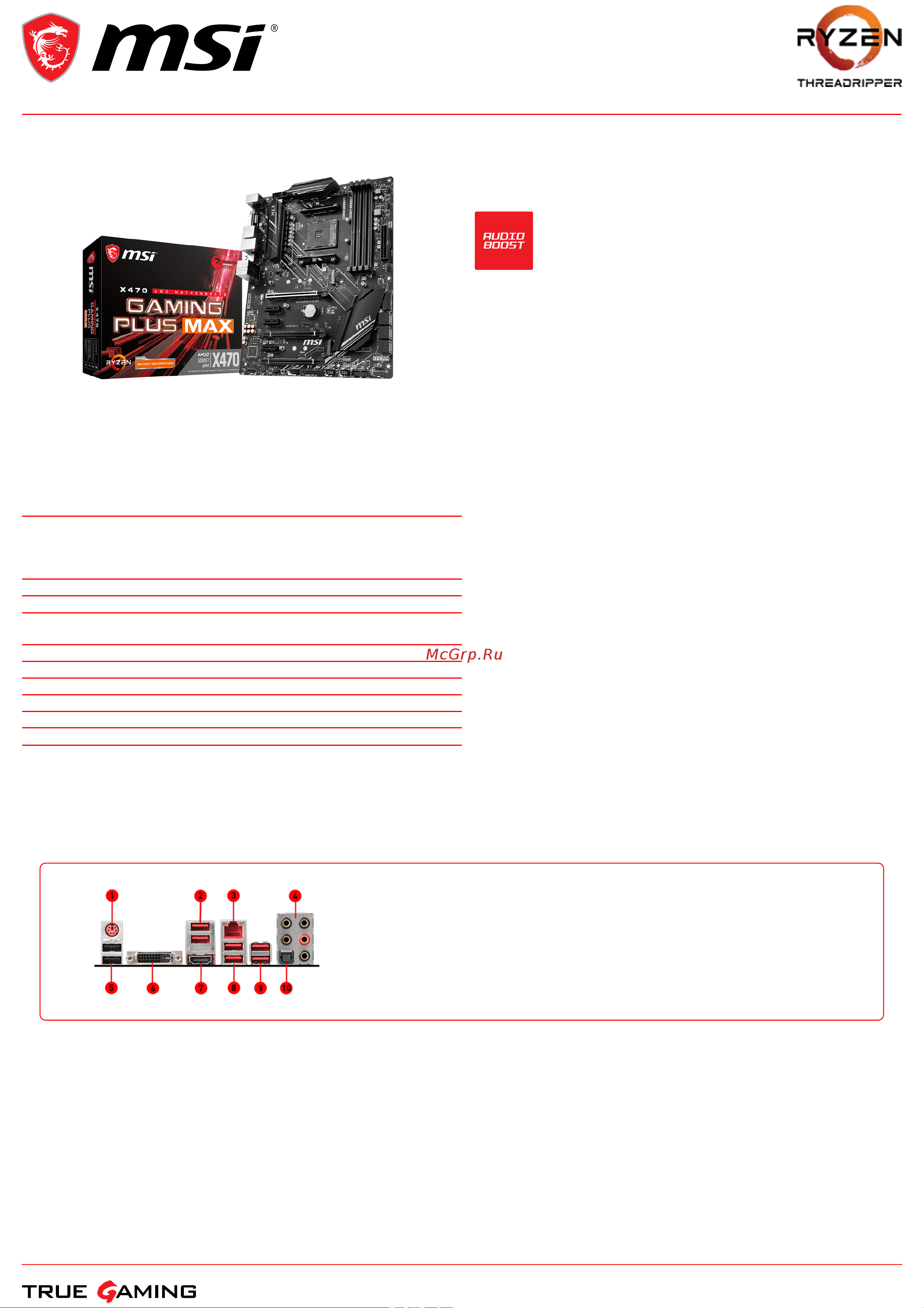 MSI X470 GAMING PLUS MAX Спецификация онлайн