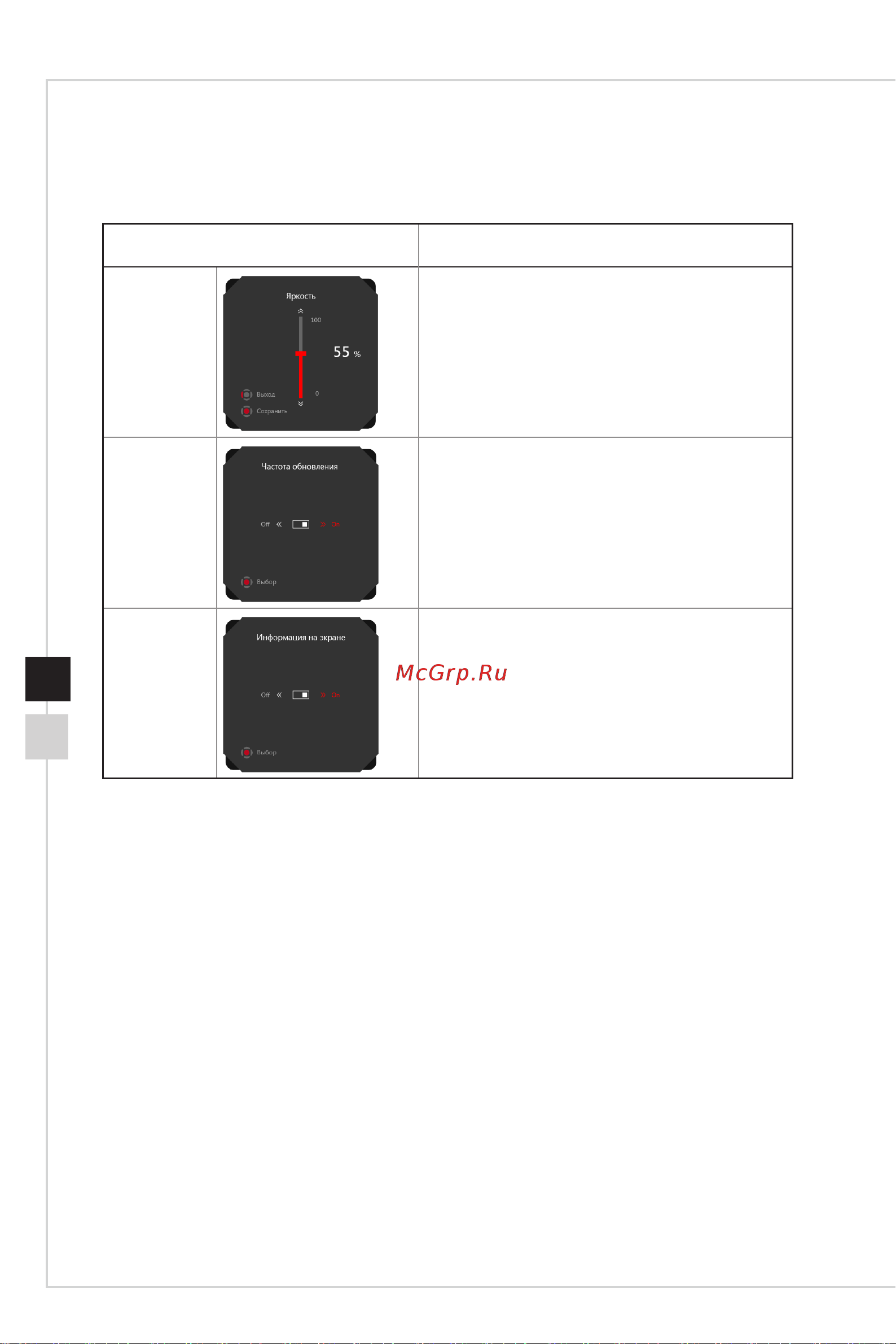MSI Optix MAG272CQP [30/46] Ниже представлены варианты настроек для джойстика навигации