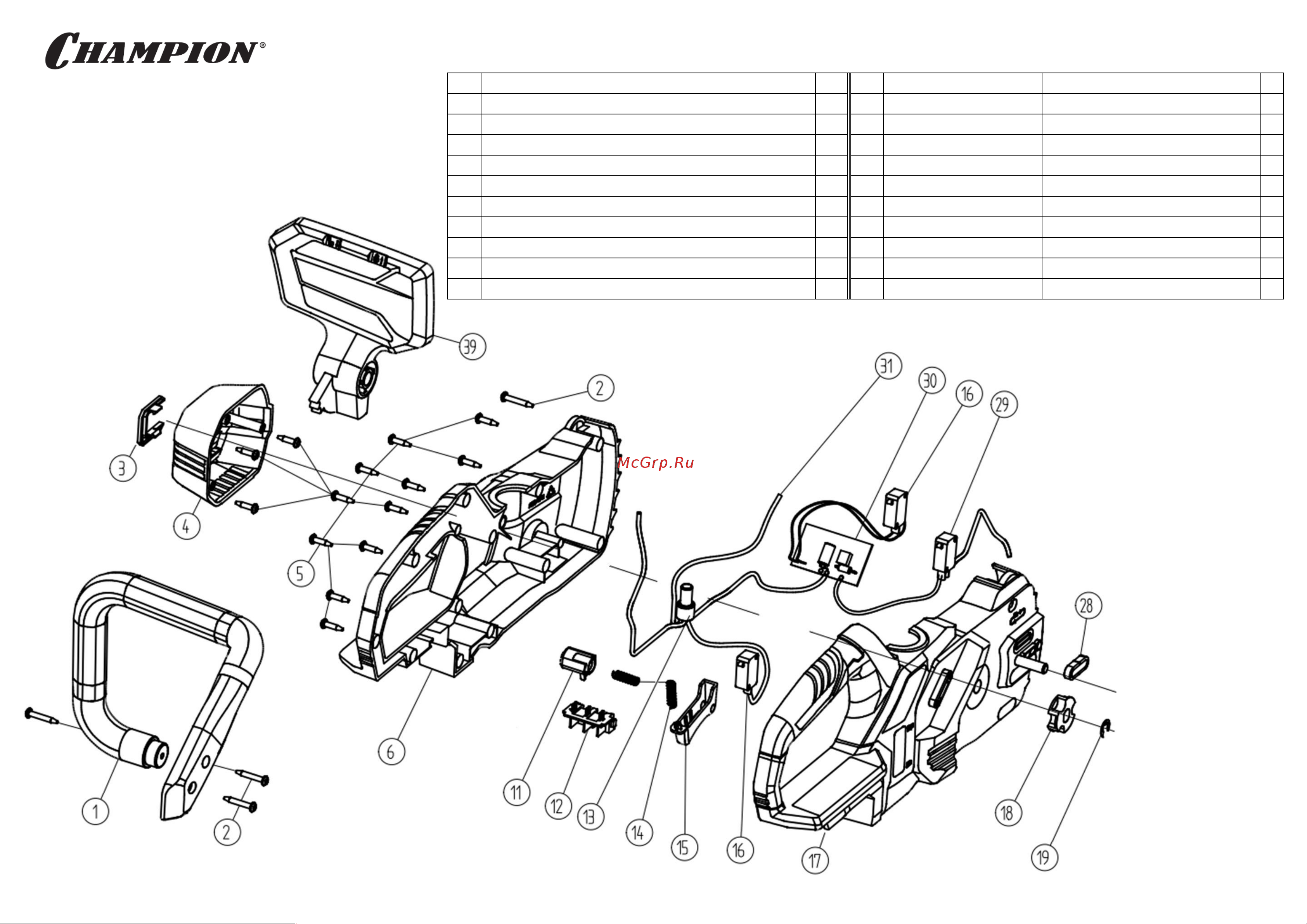 Champion CSB1811 Каталог запасных частей онлайн