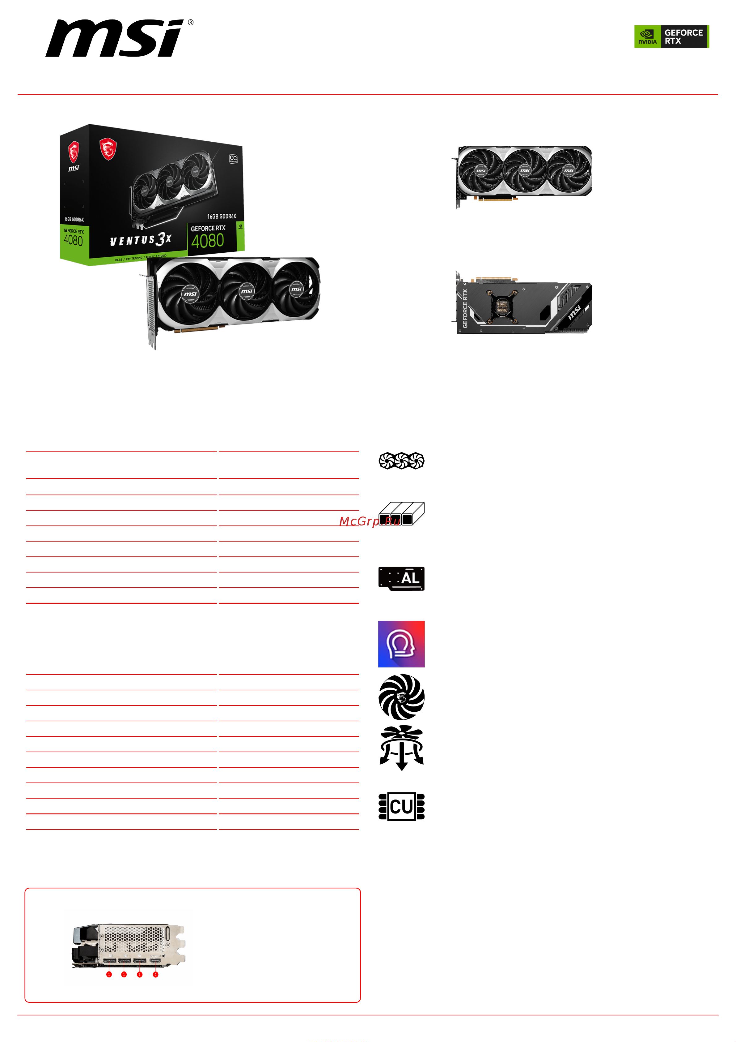 MSI GeForce RTX 4080 16GB VENTUS 3X OC Спецификация онлайн