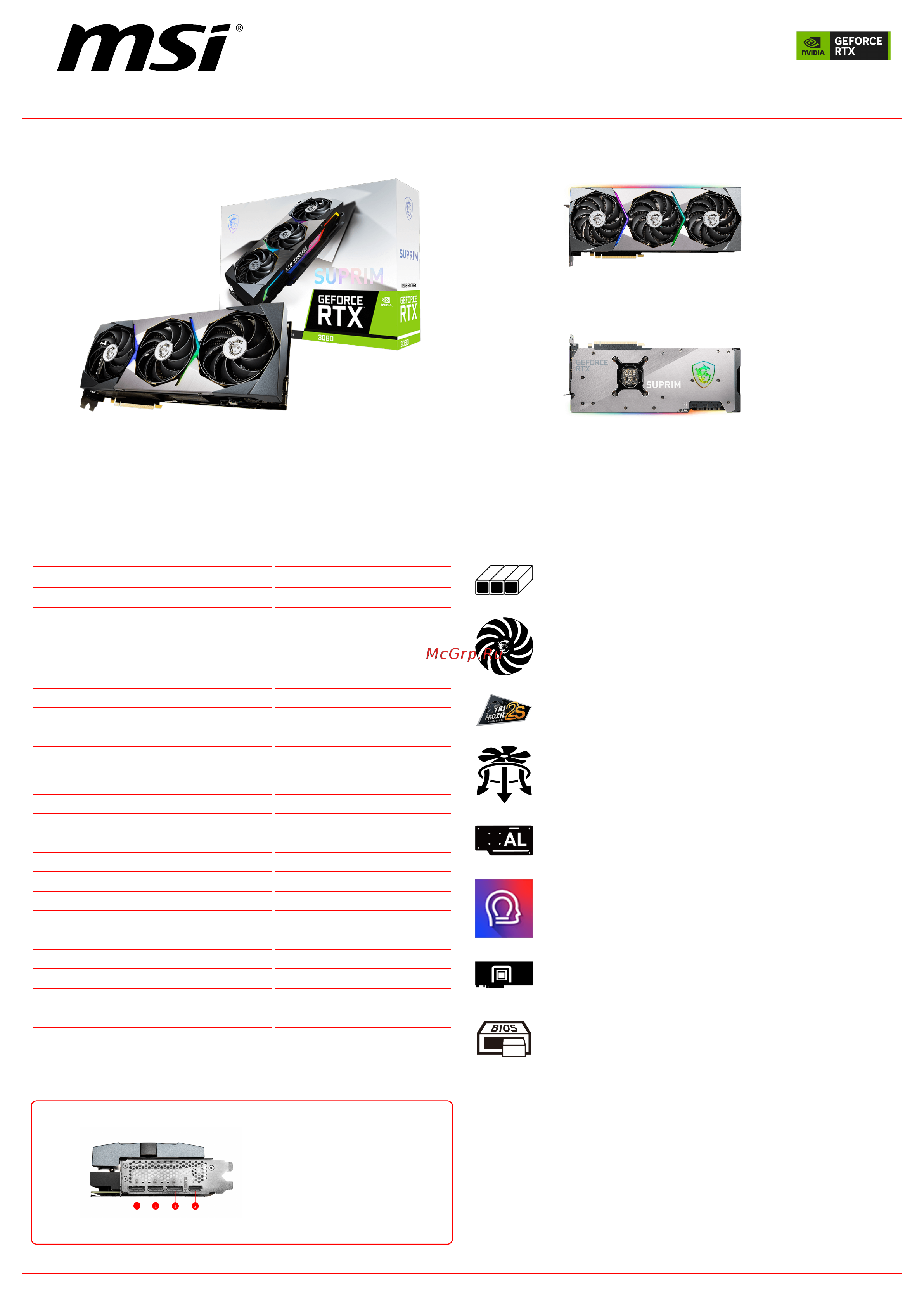 MSI GeForce RTX 3080 SUPRIM SE 12G LHR Спецификация онлайн