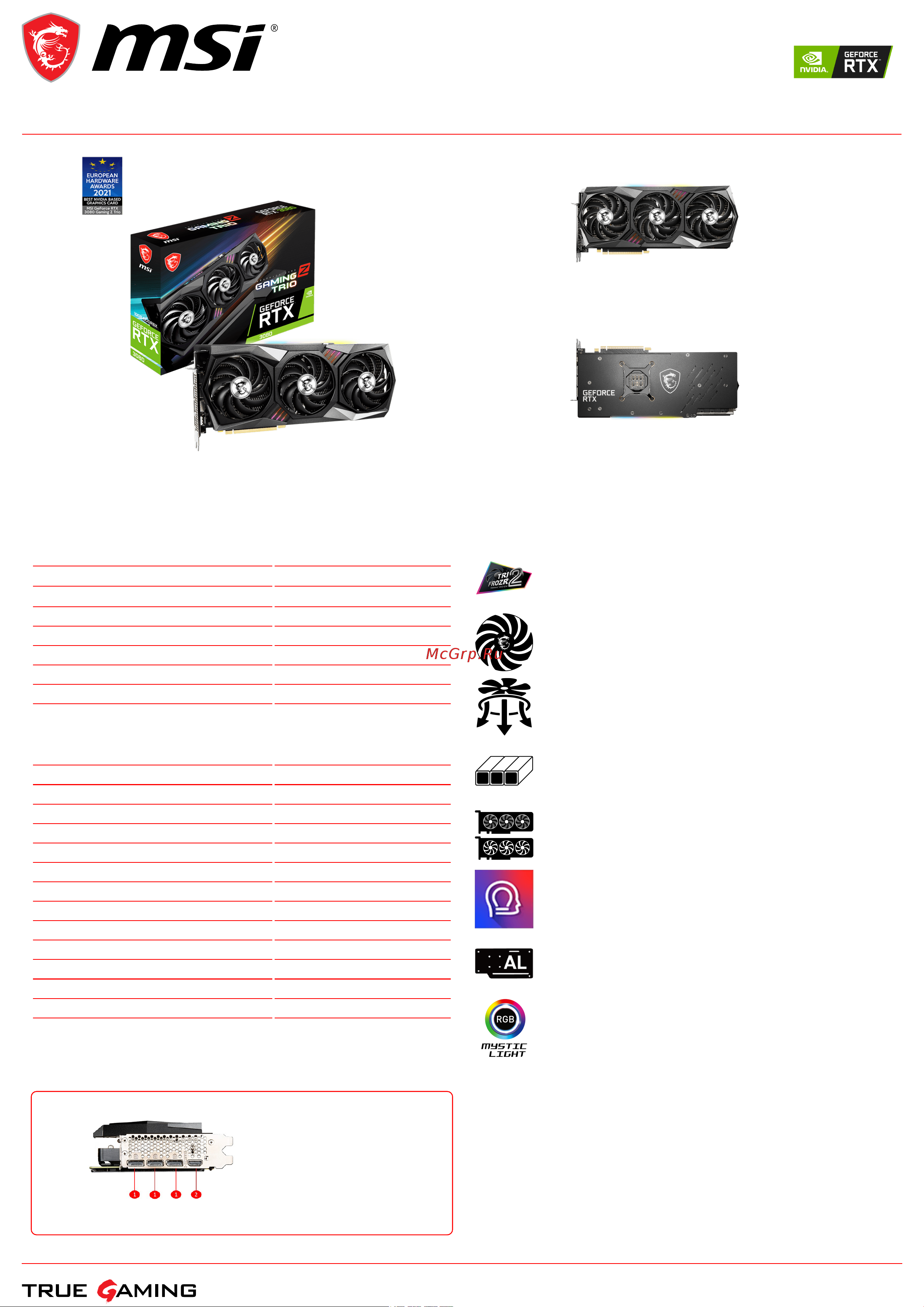 MSI GeForce RTX 3080 GAMING Z TRIO 10G LHR Спецификация онлайн