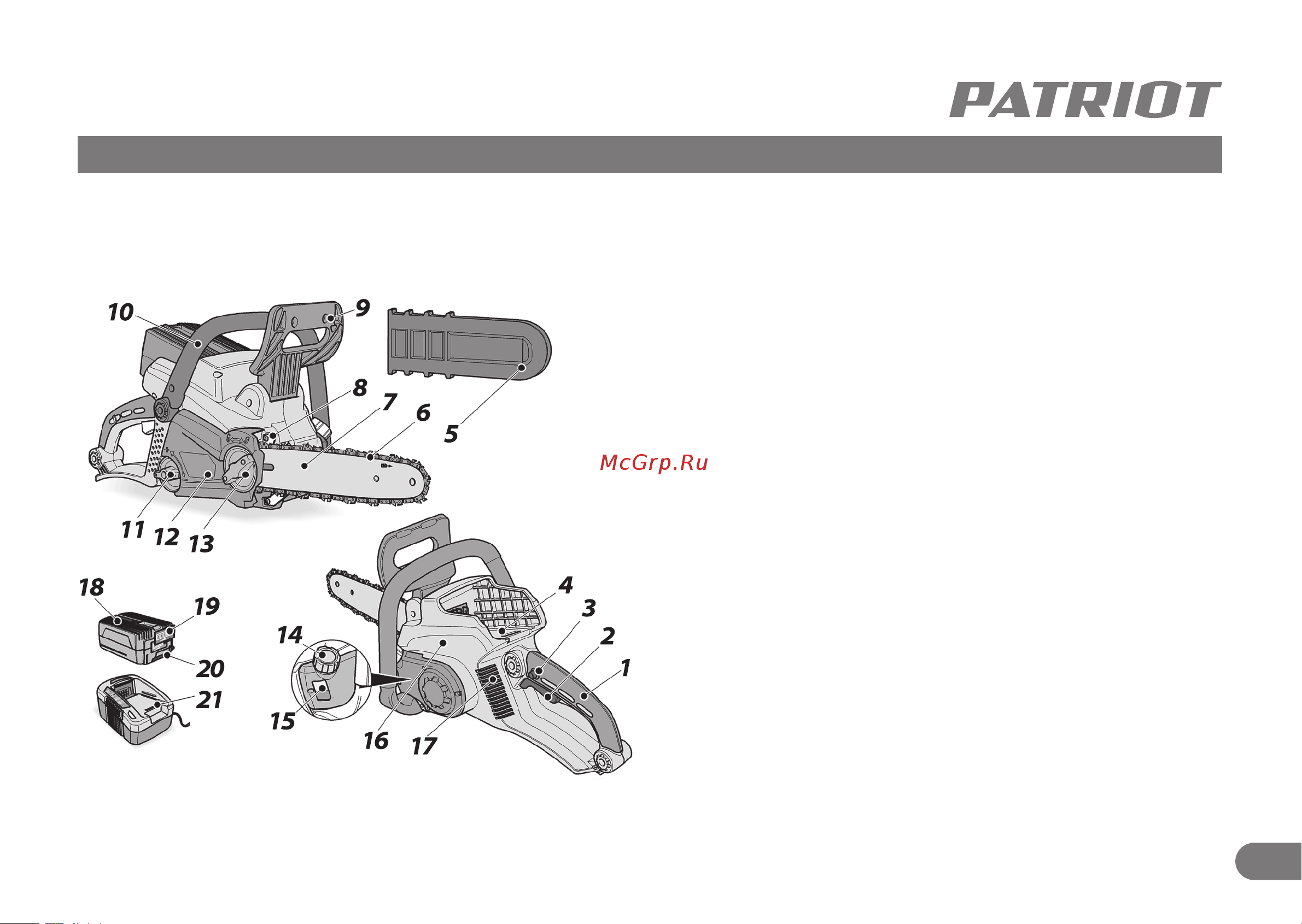 Patriot СS 404 [6/21] Устройство цепных аккумуляторных пил