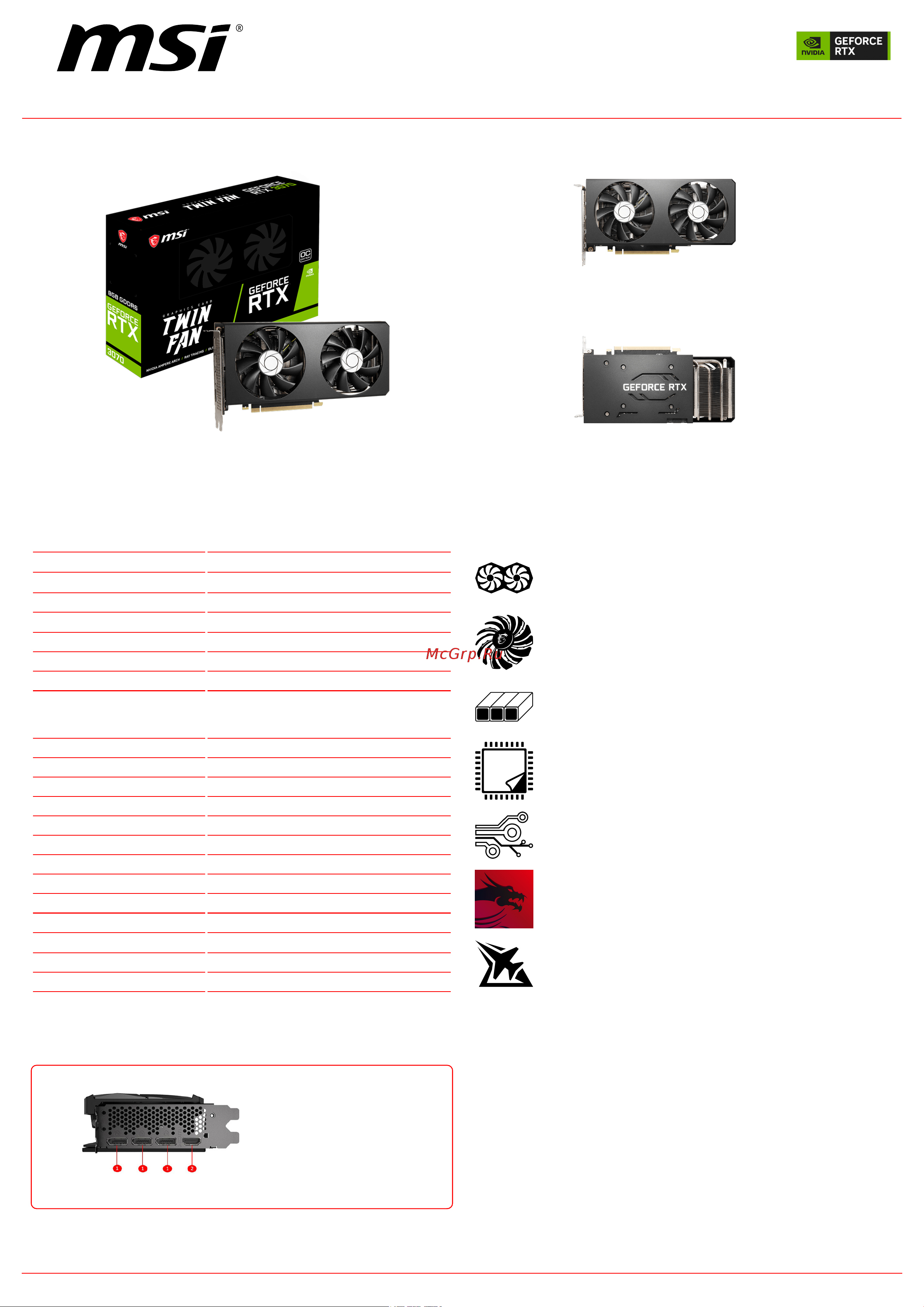 MSI GeForce RTX 3070 TWIN FAN OC Спецификация онлайн