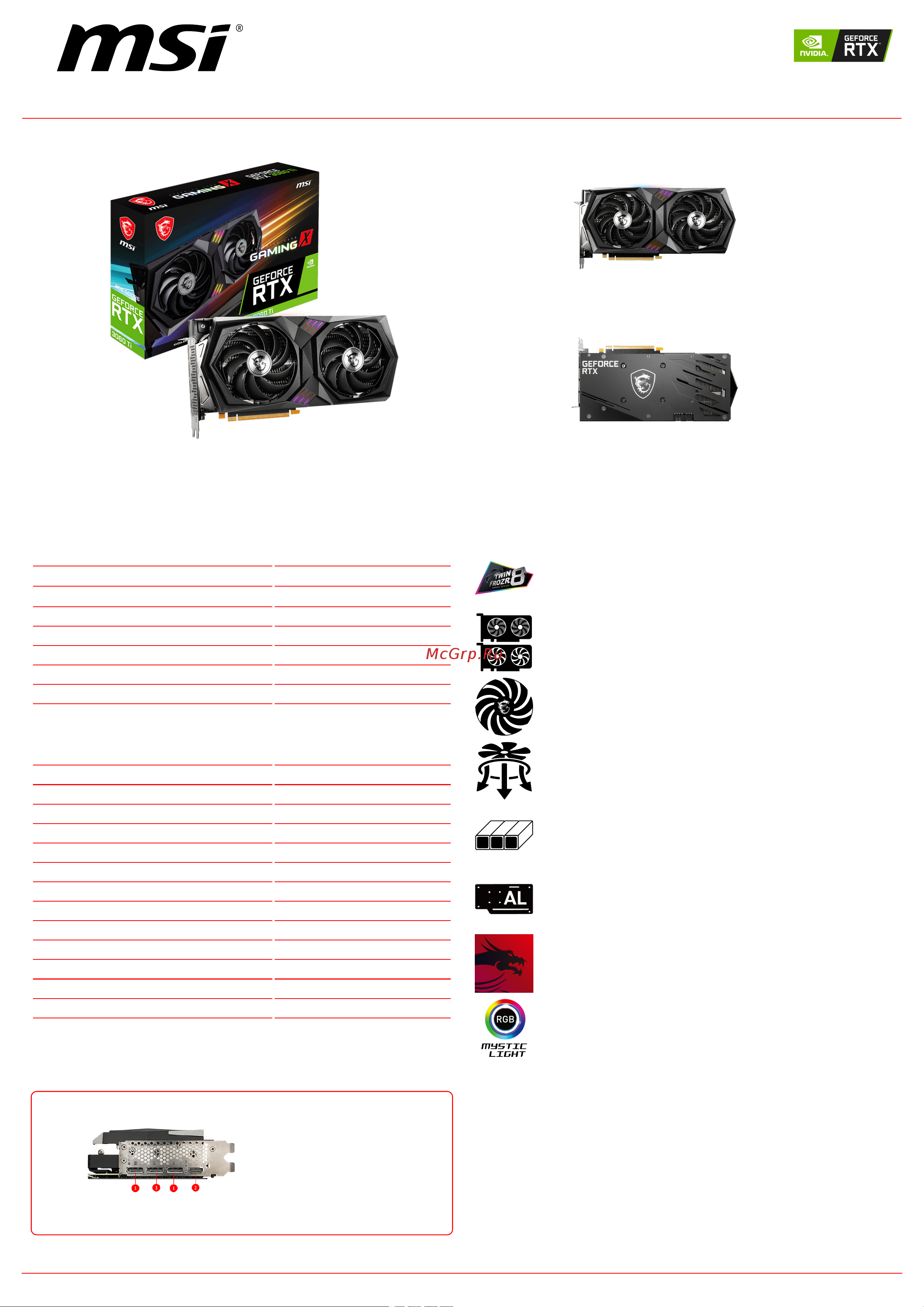 MSI GeForce RTX 3060 Ti GAMING X Спецификация онлайн