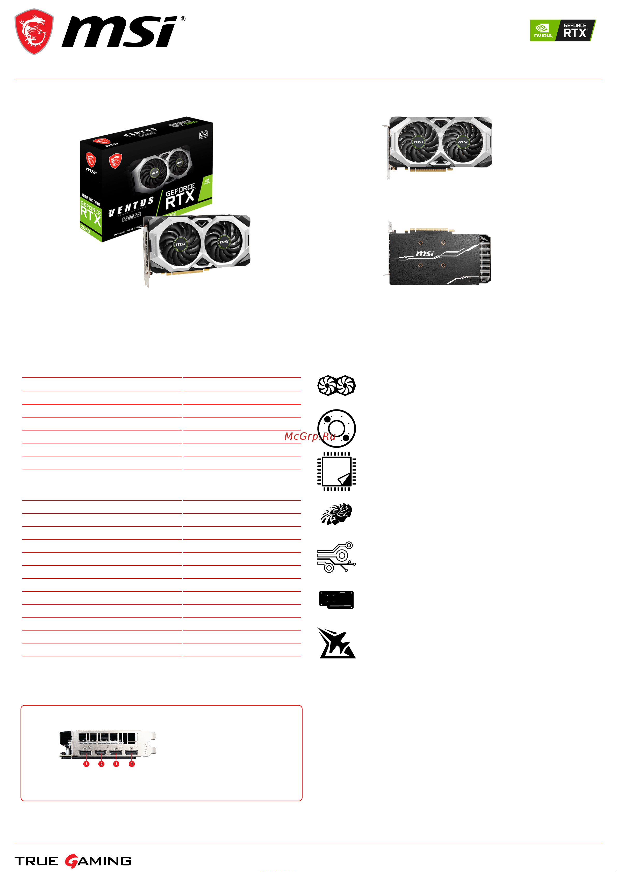 MSI GeForce RTX 2060 VENTUS GP OC Спецификация онлайн