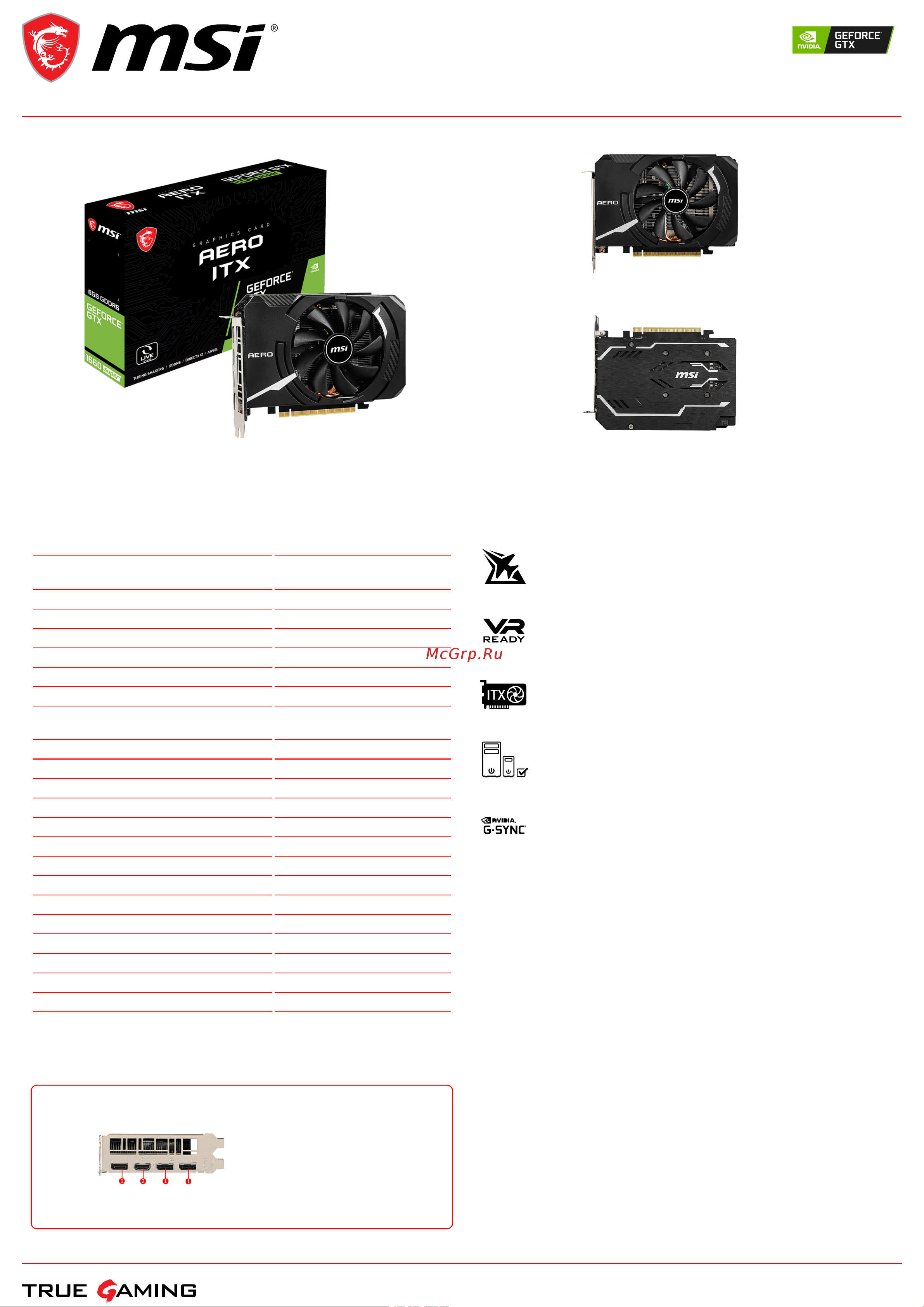 MSI GeForce GTX 1660 SUPER AERO ITX V1 Спецификация онлайн