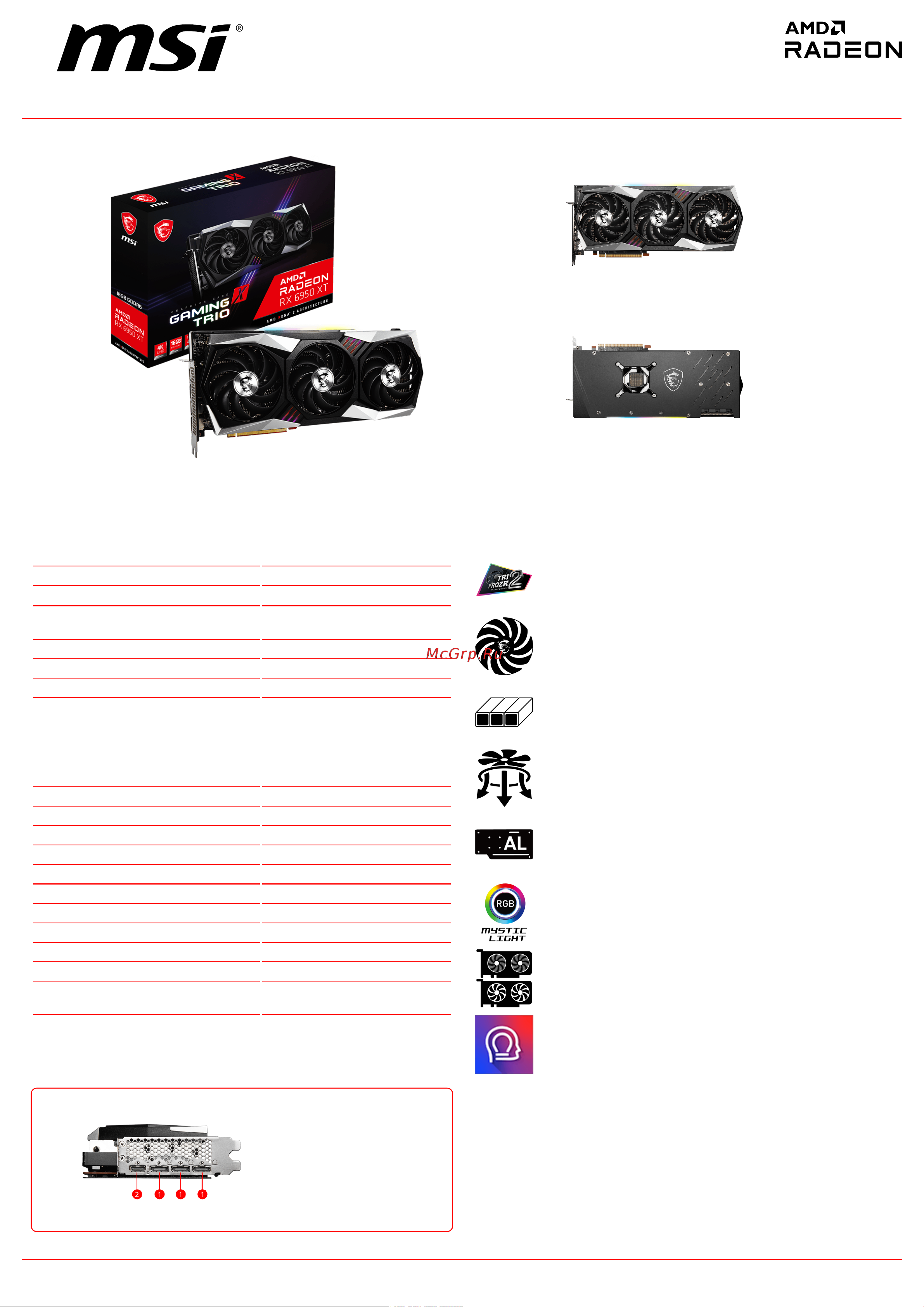 MSI Radeon RX 6950 XT GAMING X TRIO 16G Спецификация онлайн