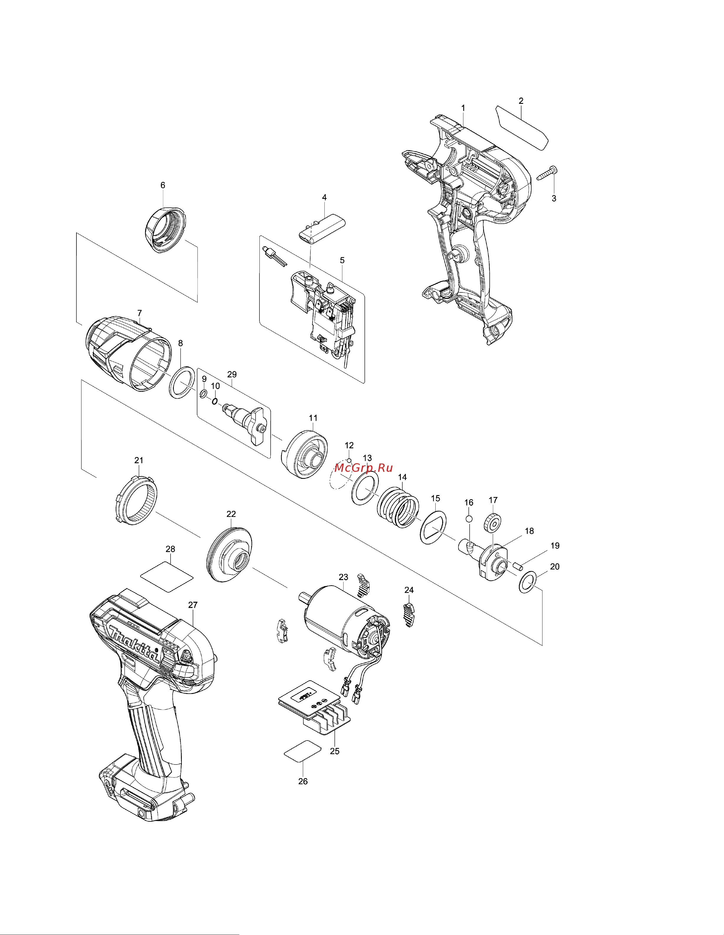 Makita TW060DZ Деталировка онлайн