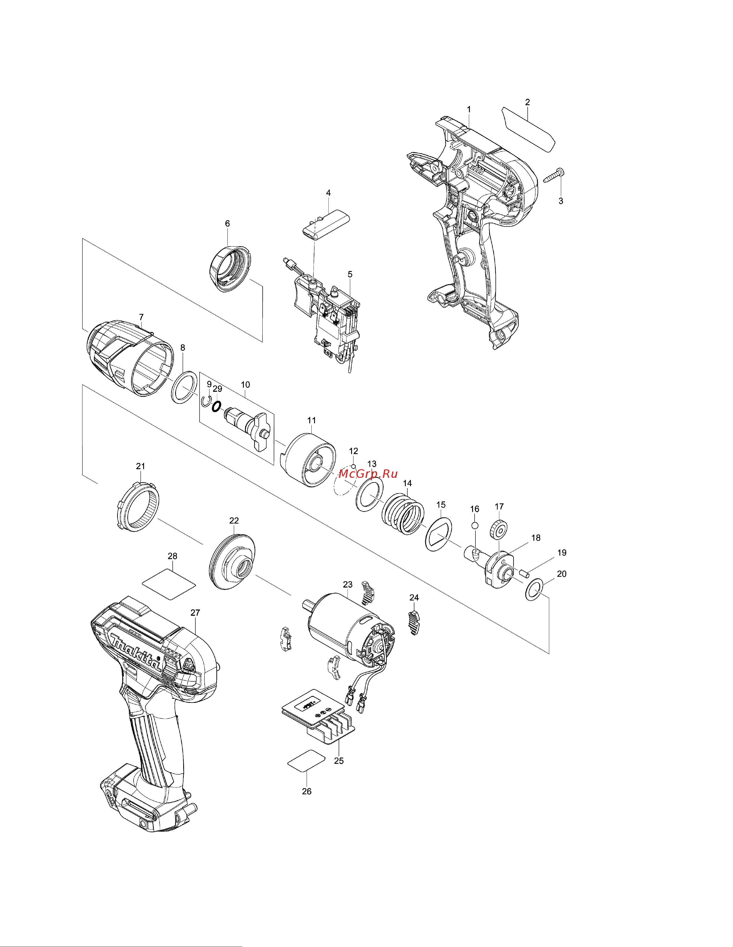 Makita TW140DWAE Деталировка онлайн