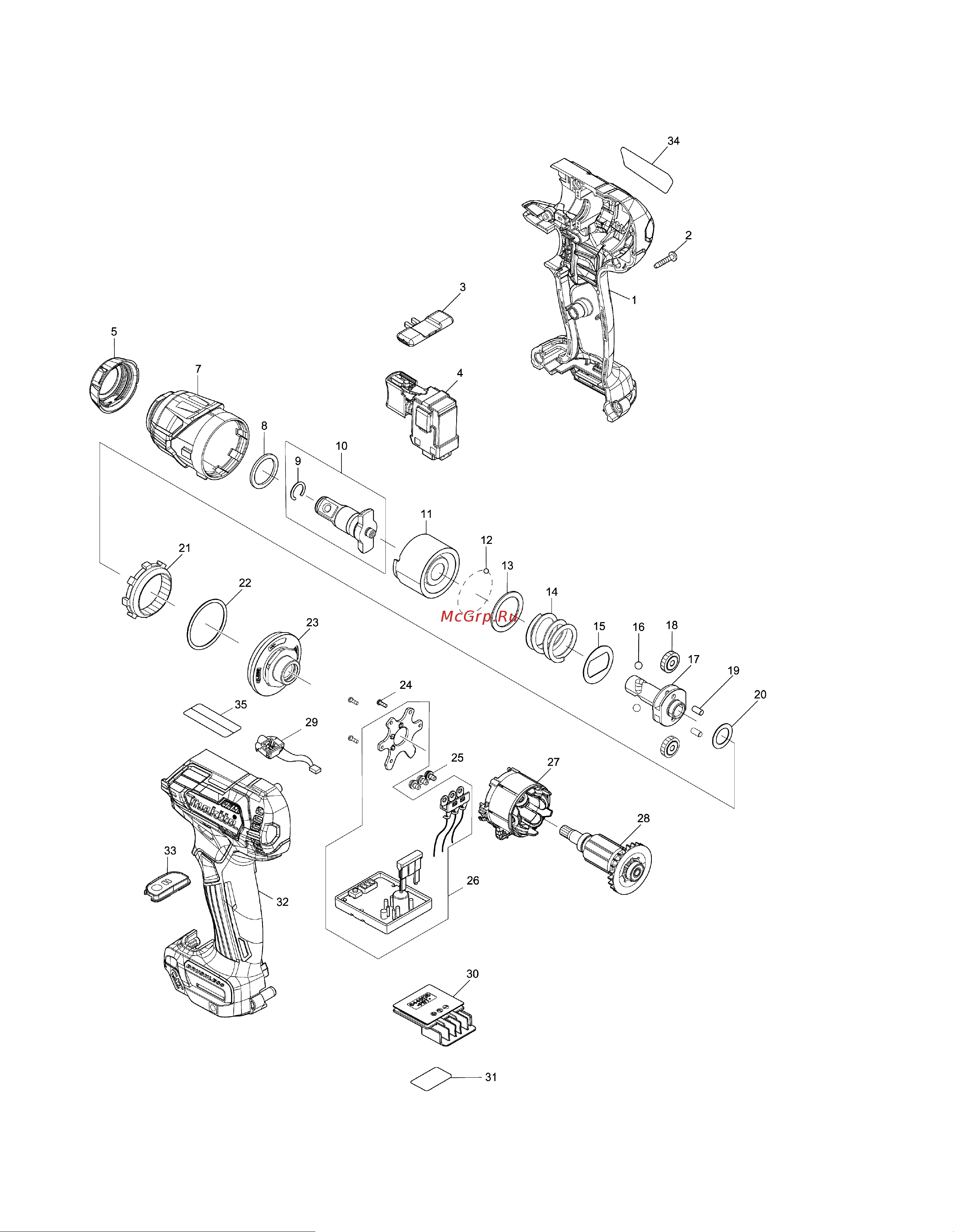 Makita TW160DWAE Деталировка онлайн