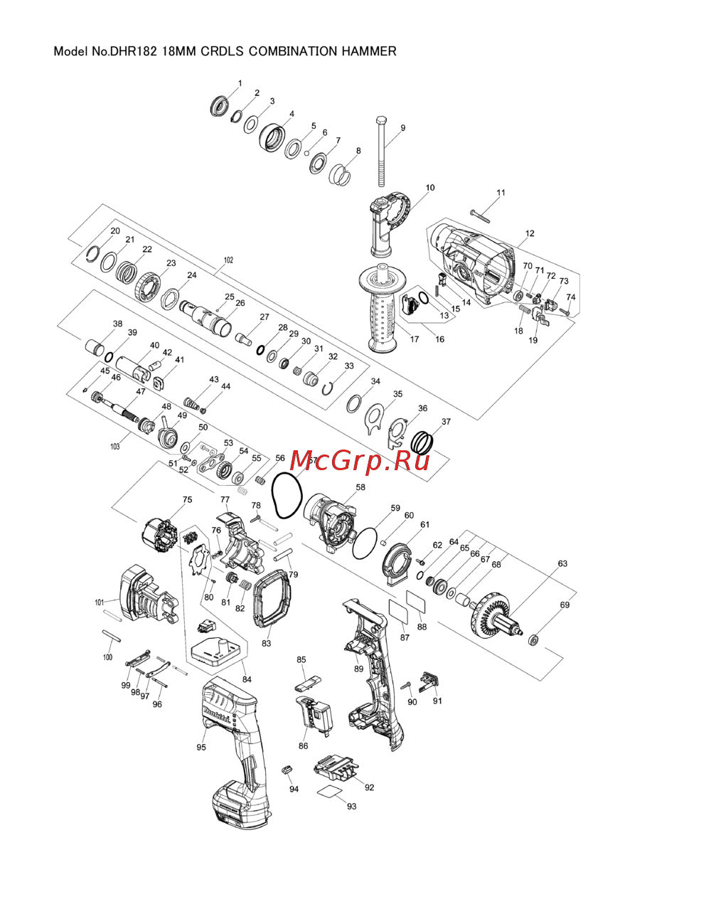 Makita DHR182ZWJ Деталировка