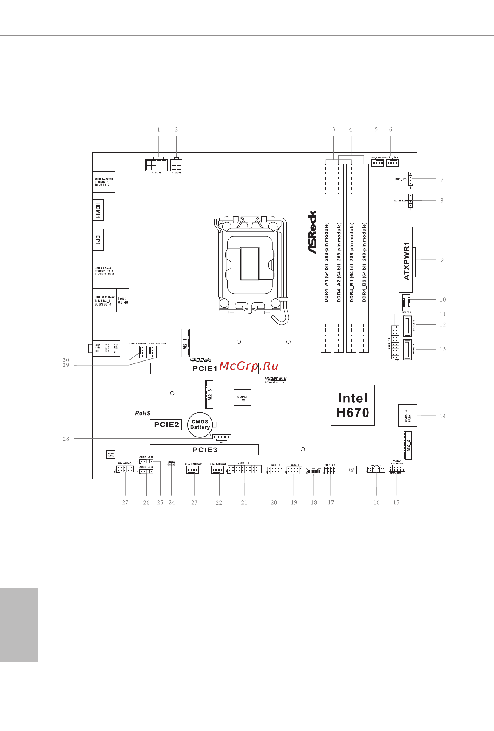ASRock H670M Pro RS [11/103] Motherboard layout