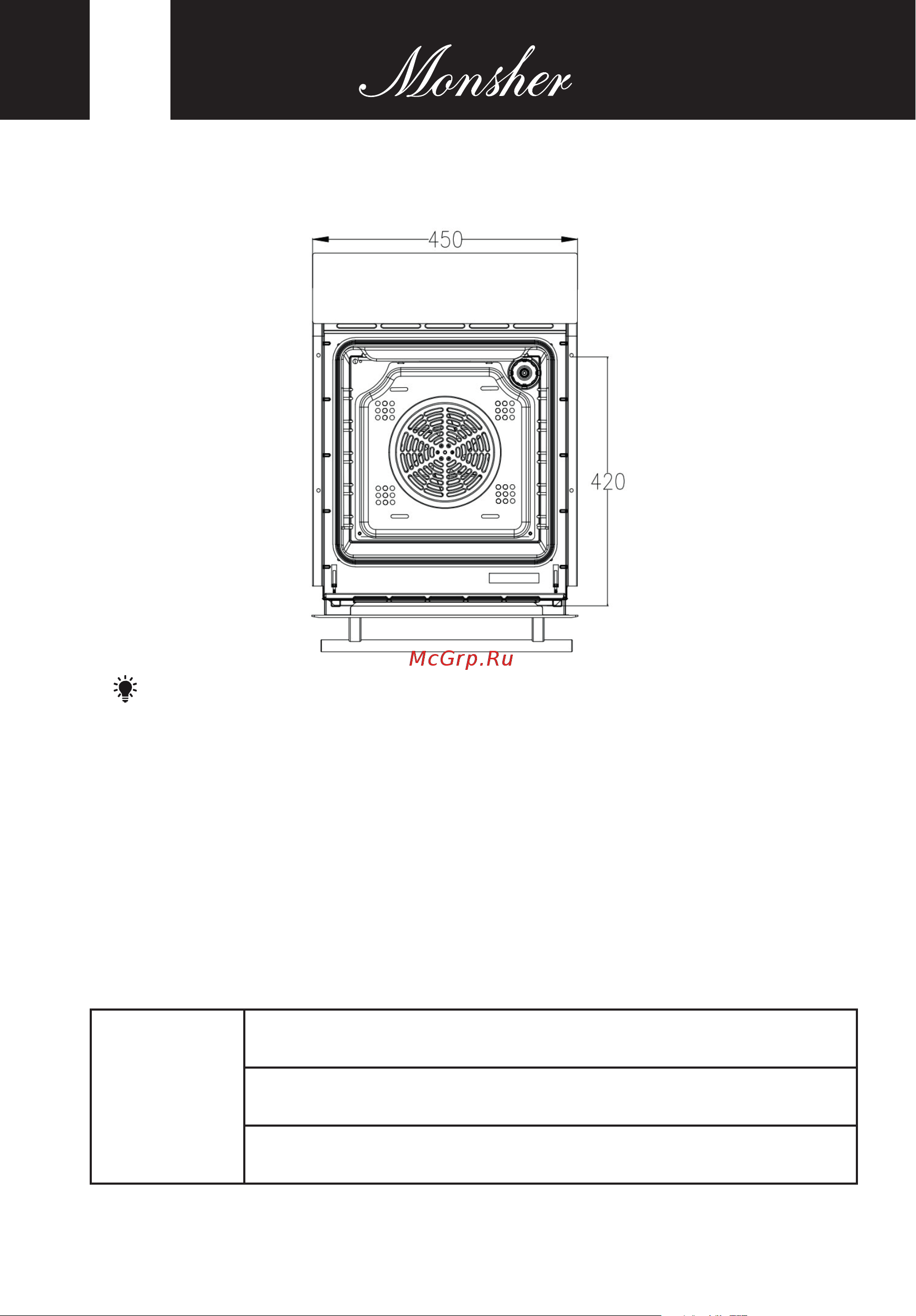 Monsher MOE 4592 Acier [48/88] Fix oven to cabinet
