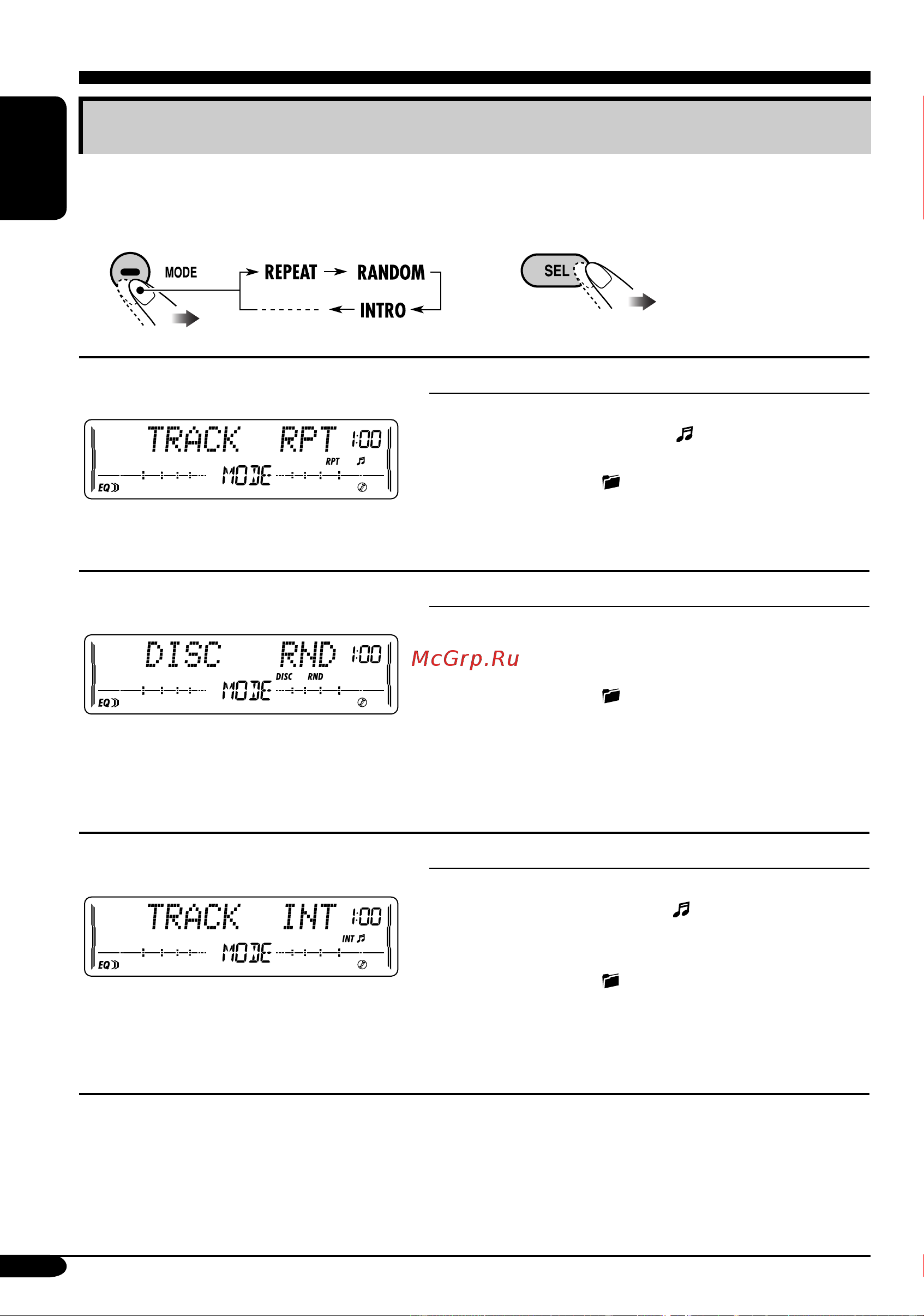 JVC KW-XC407 [16/58] Selecting the playback modes