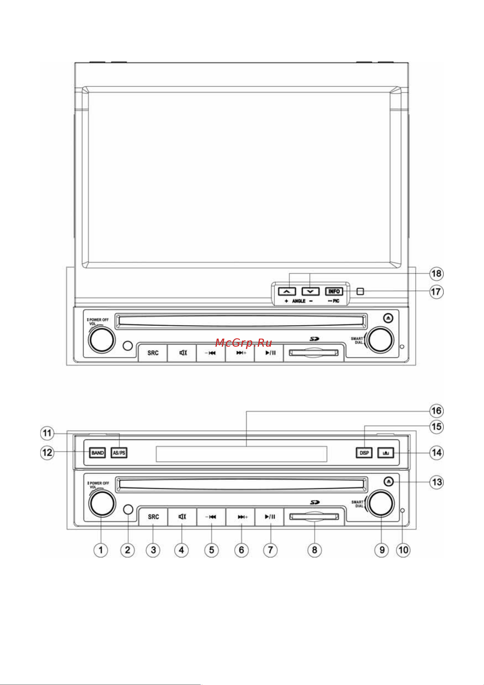 Prology MDD-725T [10/40] Элементы управления на мониторе и передней панели