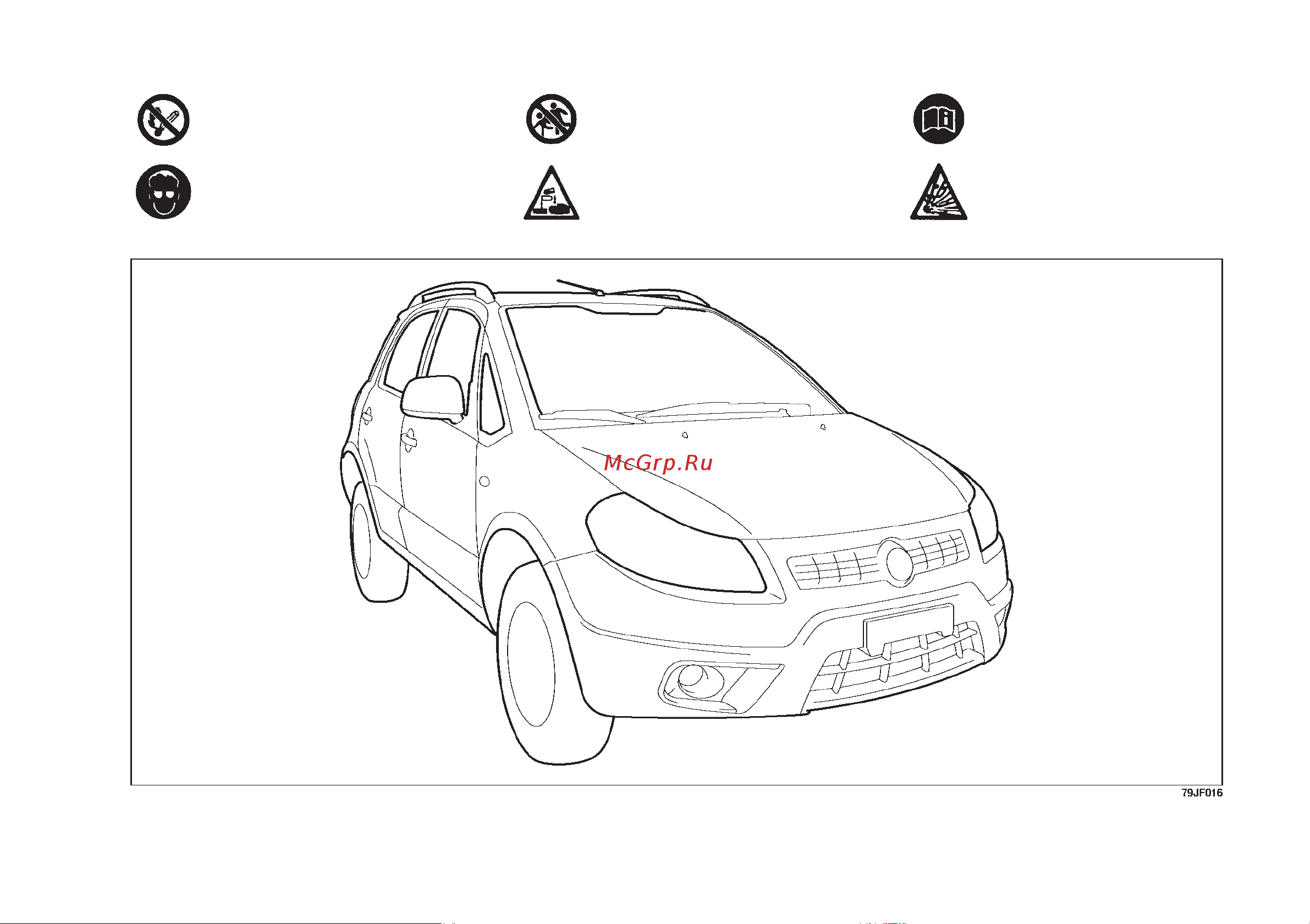 Fiat SEDICI  2009 [5/268] Расшифровка предупредительных знаков на аккумуляторной батарее